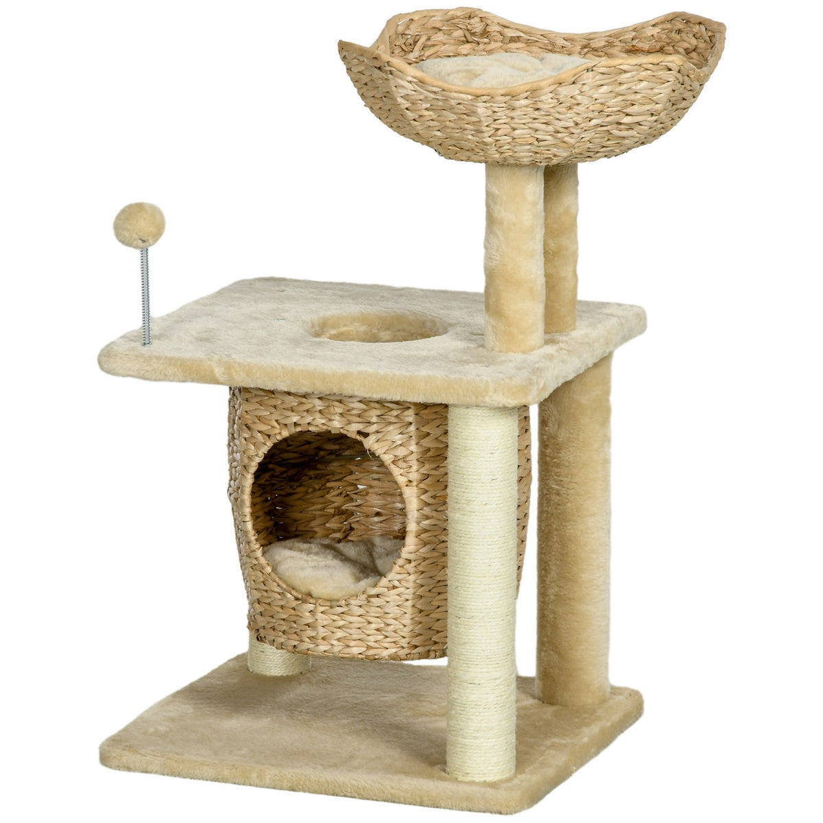 Kattskrapstolpe med grotta och säng, 74 cm, Beige