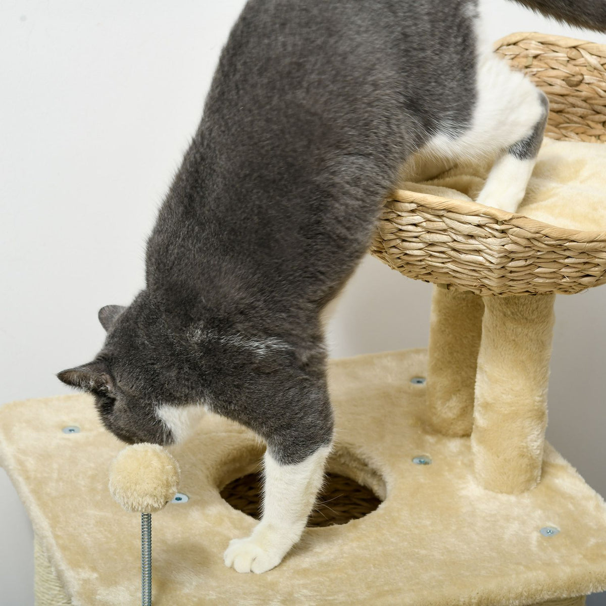Kattskrapstolpe med grotta och säng, 74 cm, Beige