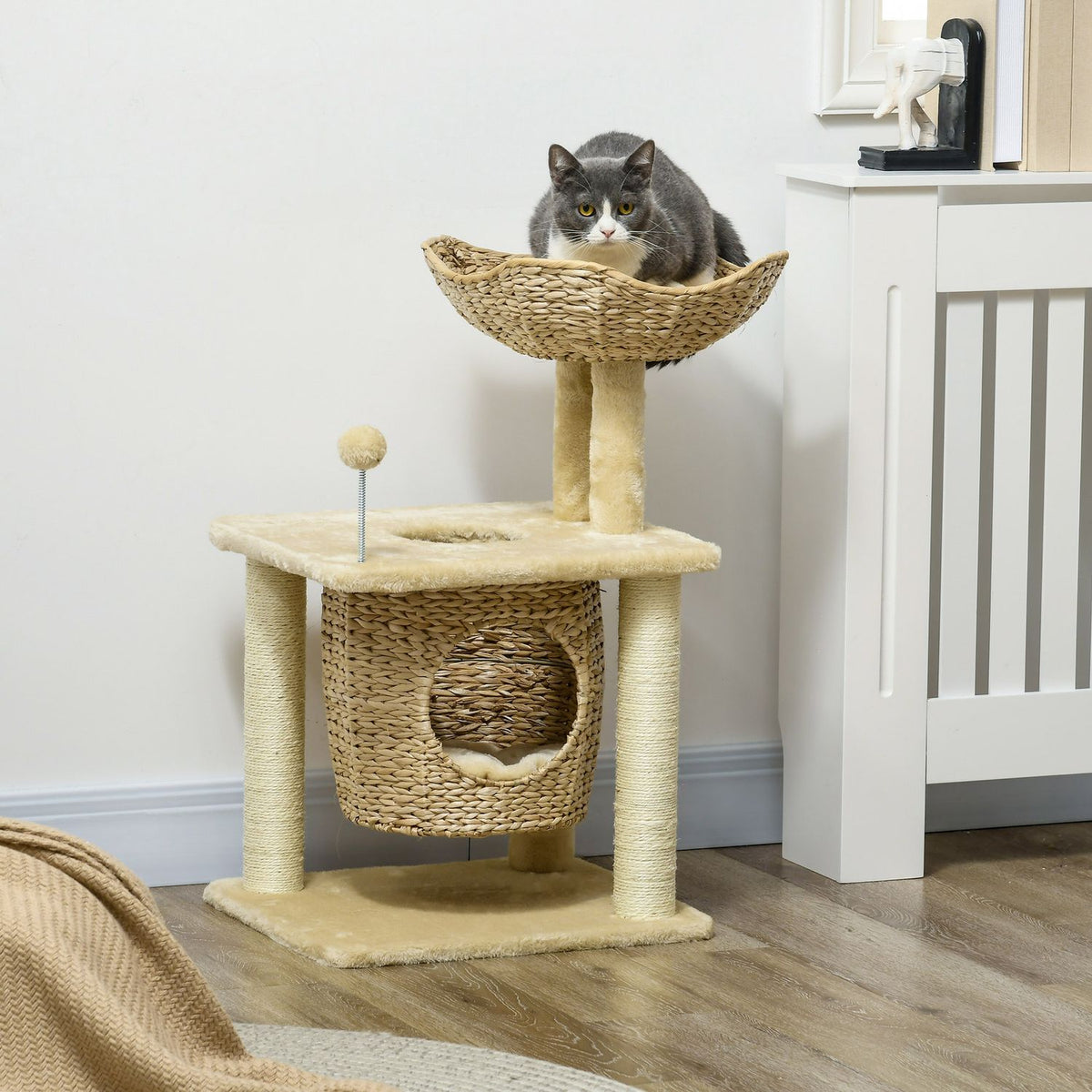 Kattskrapstolpe med grotta och säng, 74 cm, Beige