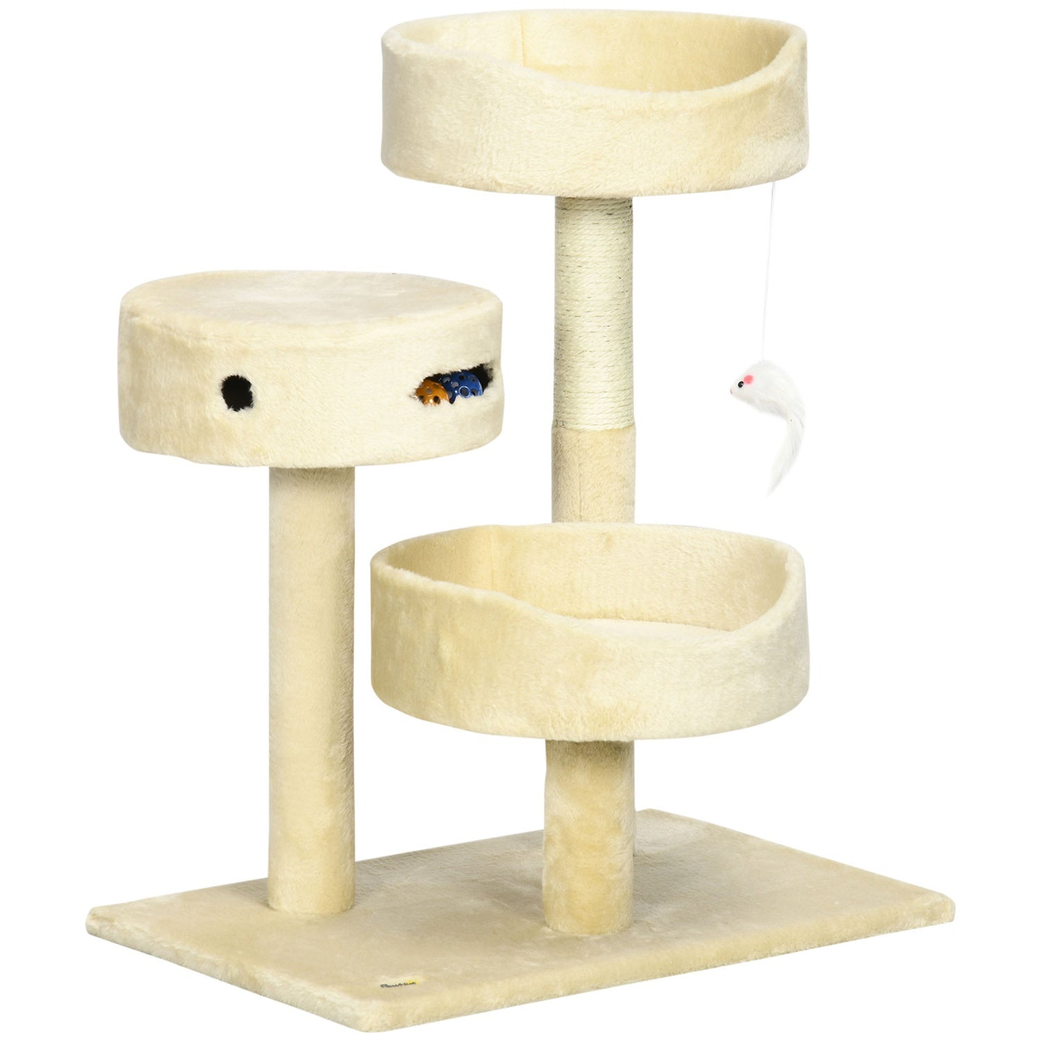 Kattskrapstolpe med säng och leksaker, 70 cm Beige