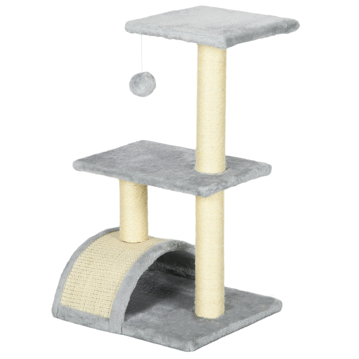 Kattträd 72 cm katttorn med plyschbollar, sisalstolpar, plattform, skrapbräda ljusgrå