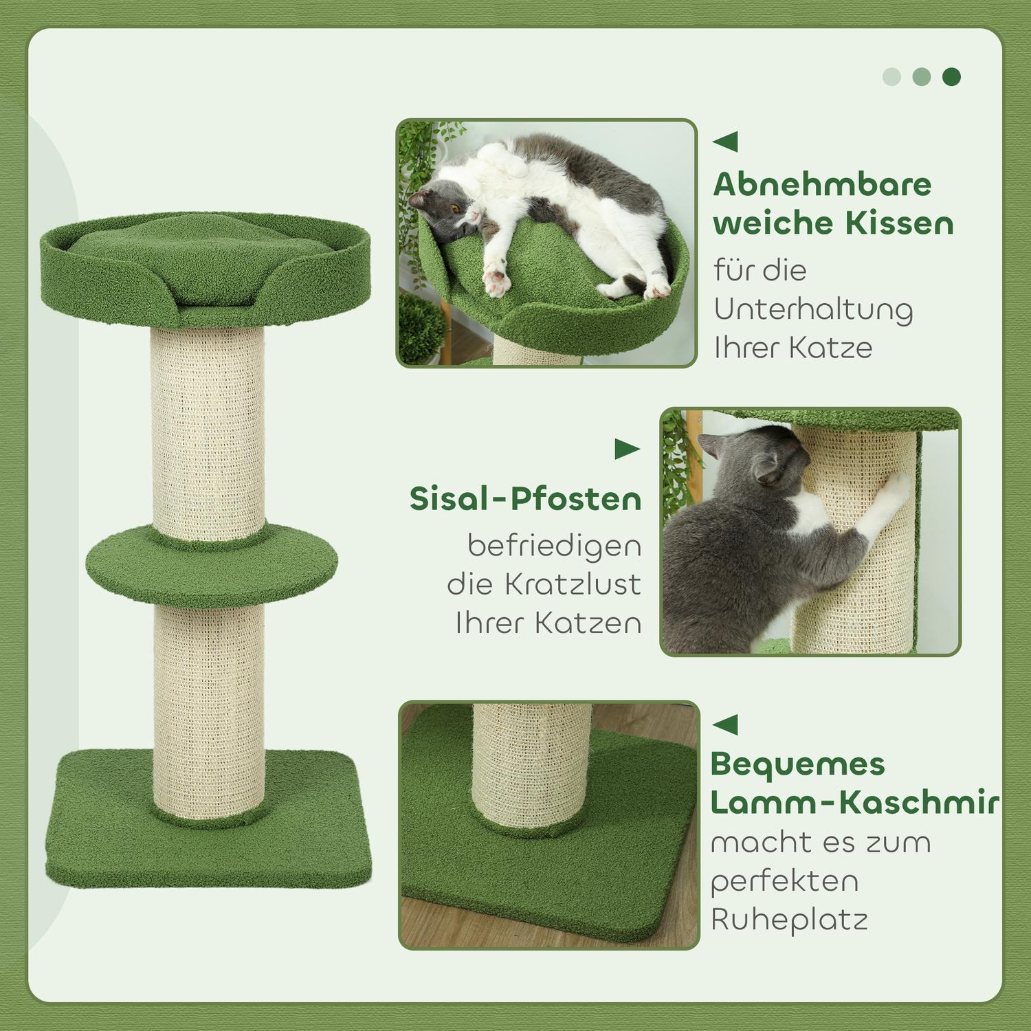 Kattträd 91cm med säng, plattformar, sisalstolpar, grönt