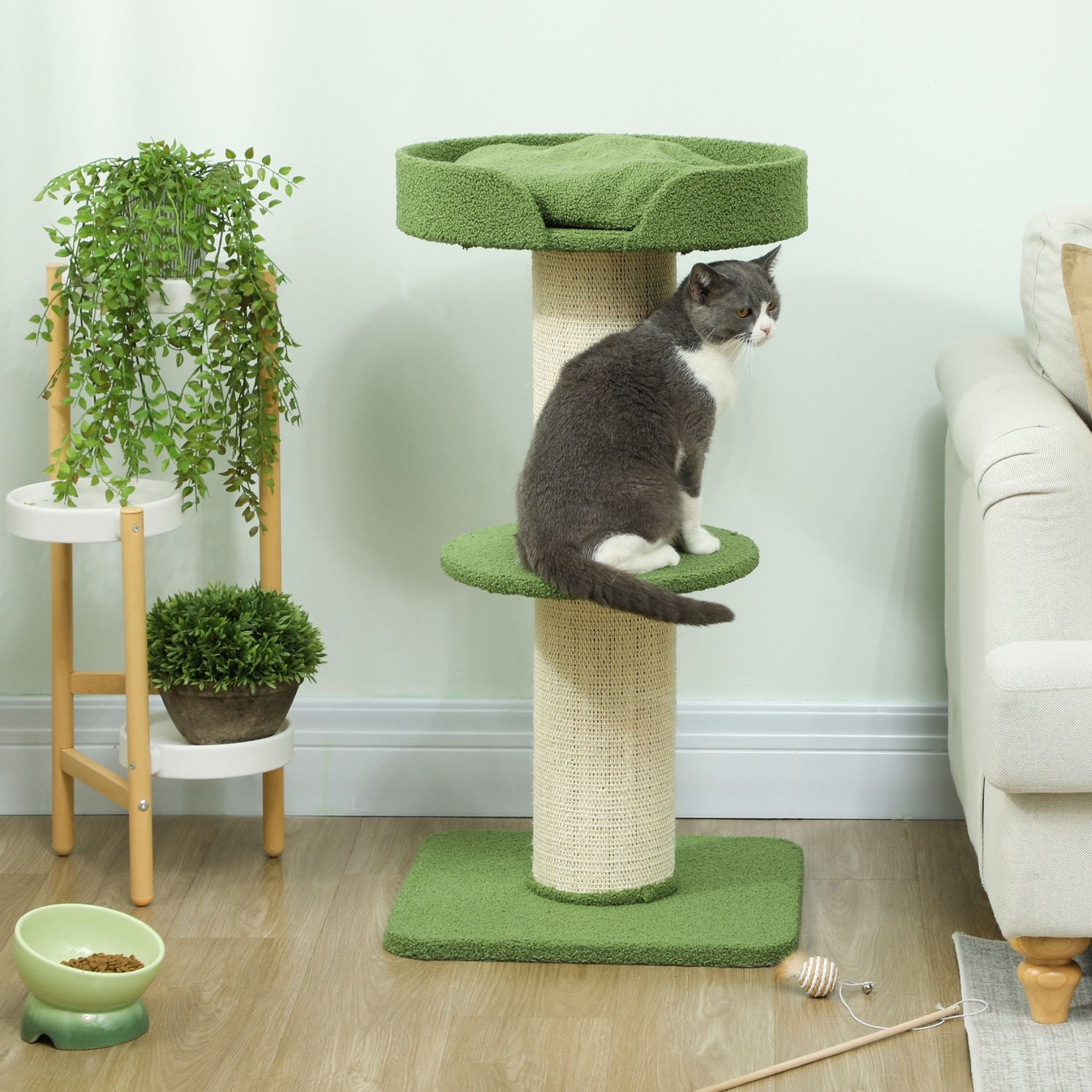 Kattträd 91cm med säng, plattformar, sisalstolpar, grönt