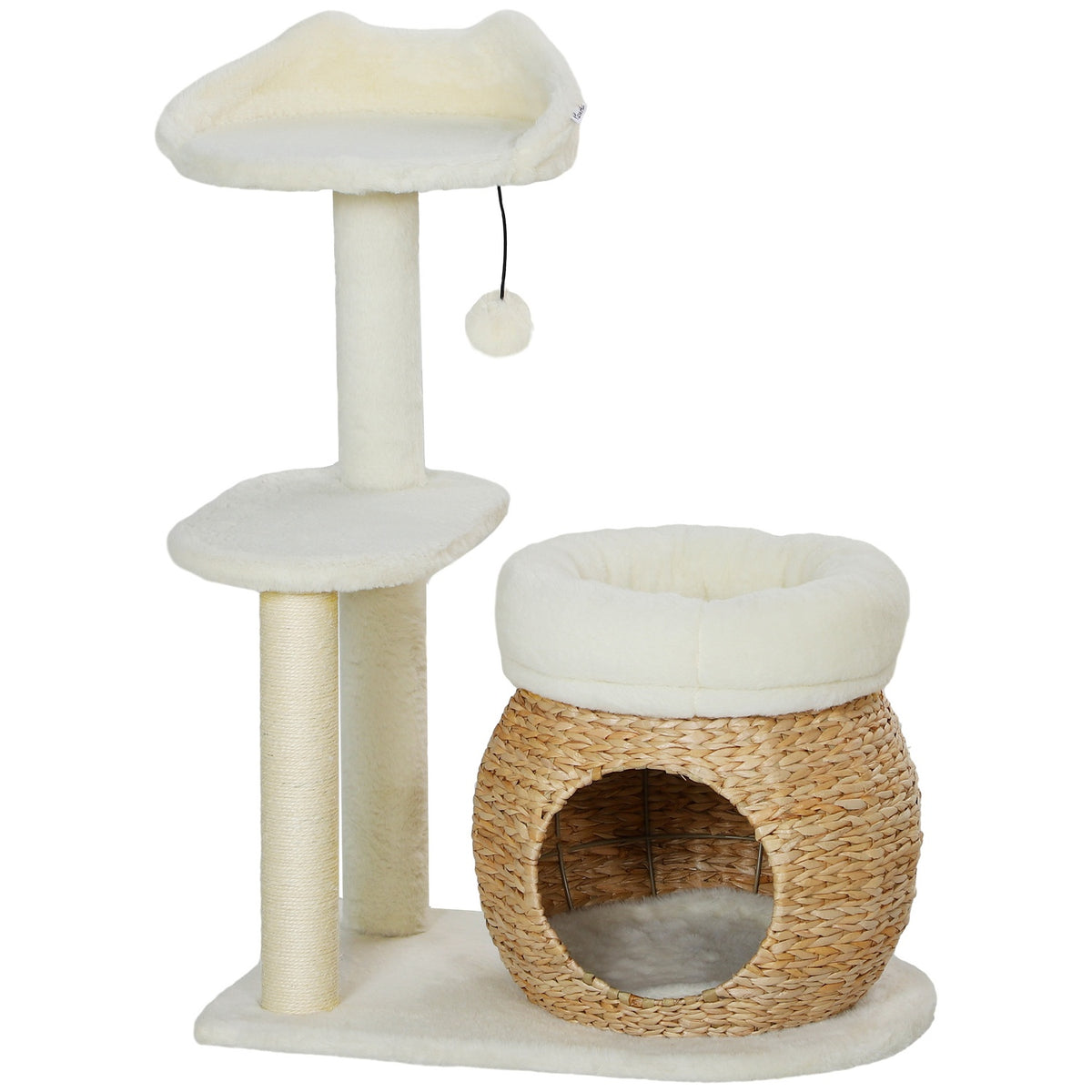 Kratzbaum mit Höhle und Betten, Kratzsäulen, creme, bis 5 kg