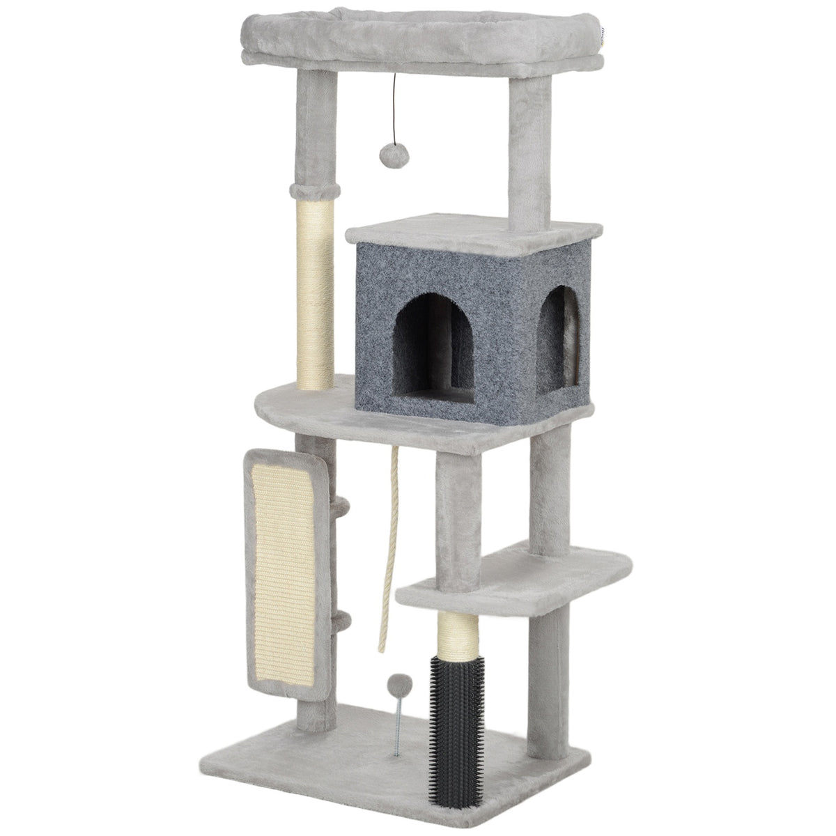 Arbre à chat avec niche, poteaux en sisal & balle de jeu, 132 cm