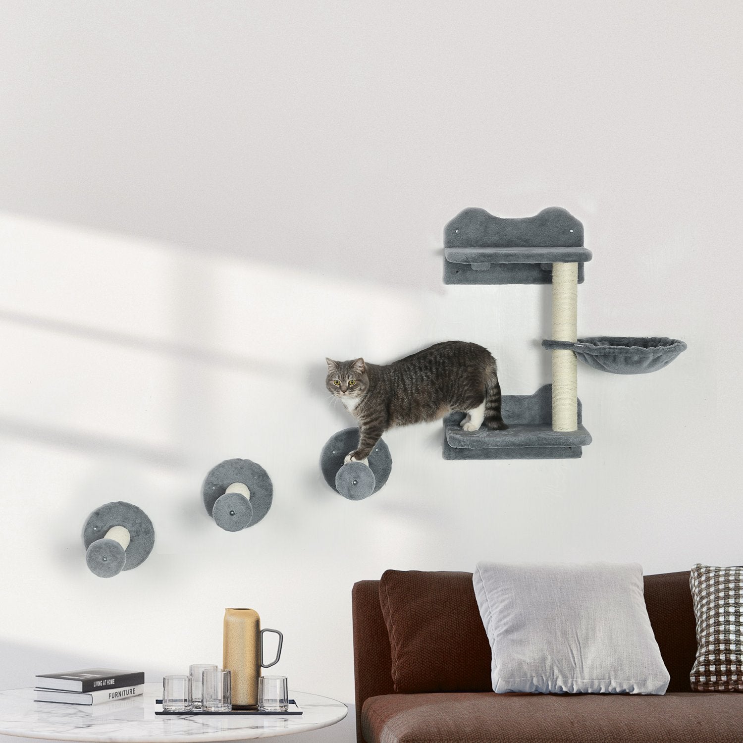 Kattträd med hopptorn, 3 skrapstolpar, hängmatta