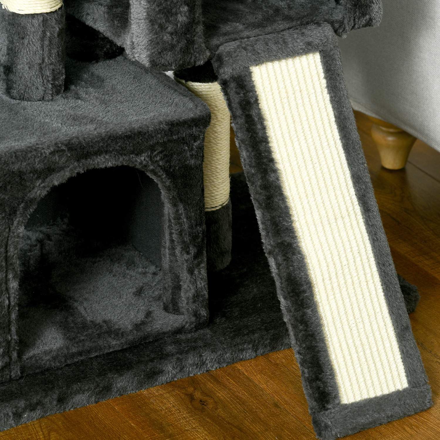 Kattträd med sisalstolpar, mörkgrå, 59 x 39 x 83 cm