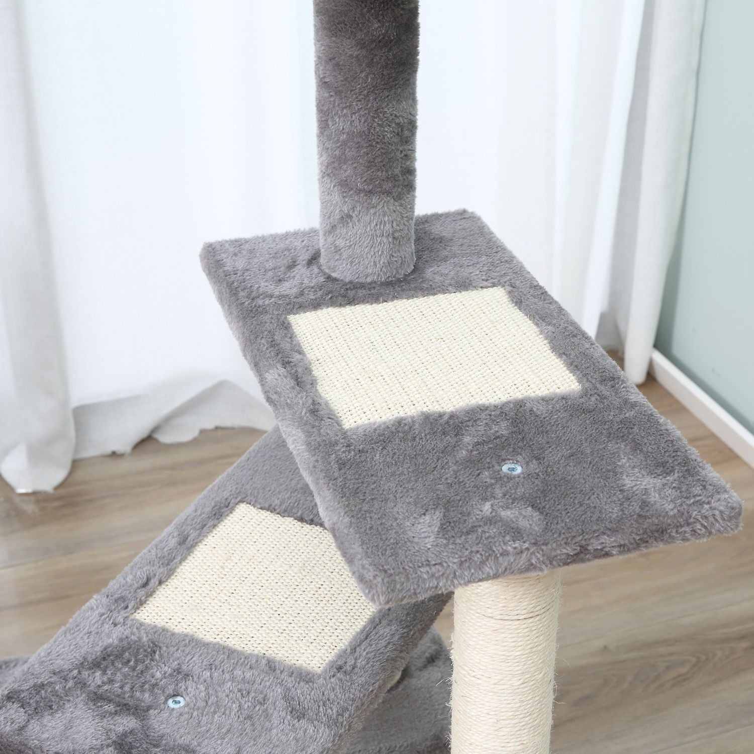 Kattträd med skrapstolpe, 5 nivåer, beige/grå