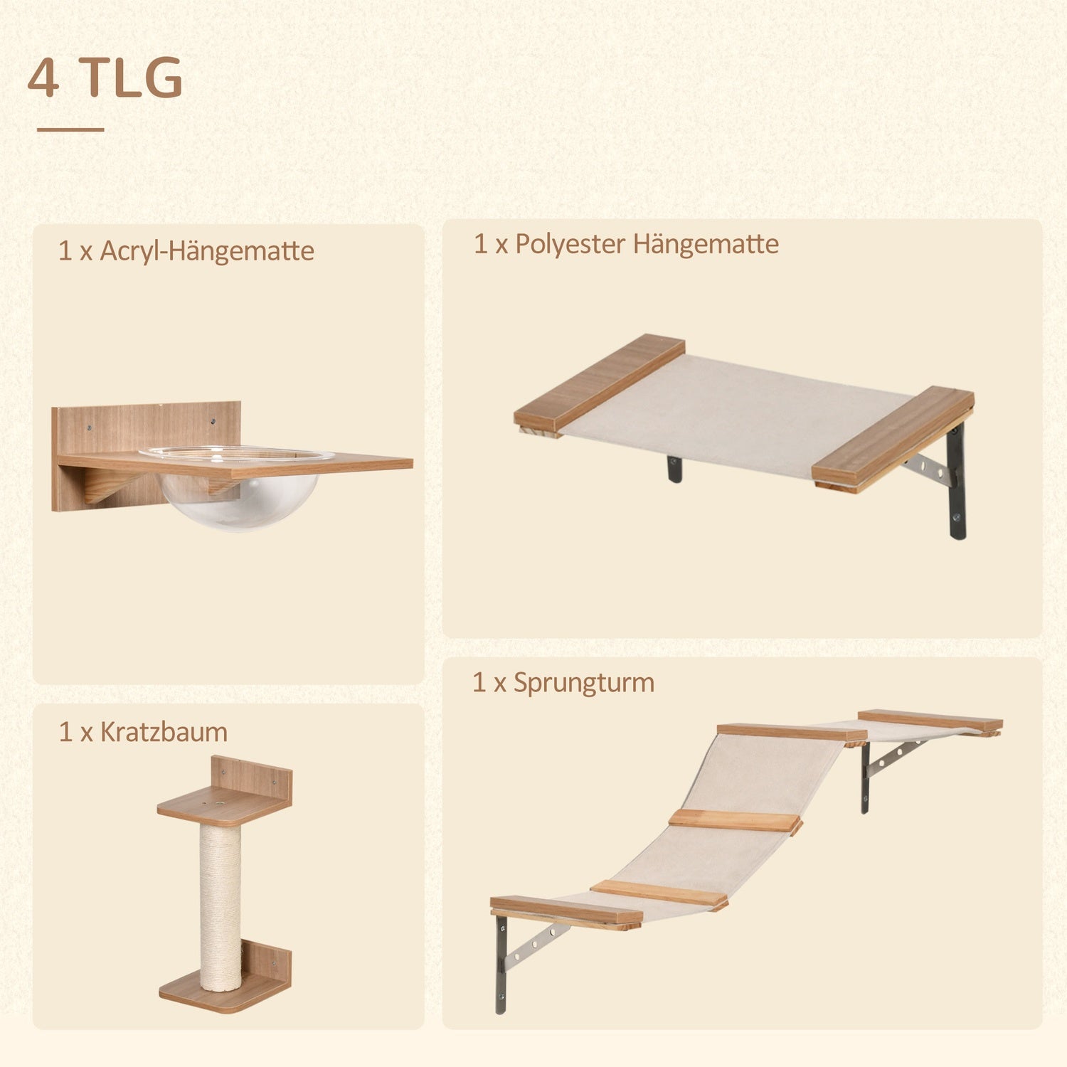 Kattträd med skrapstolpe & hängmatta, sisal & tall