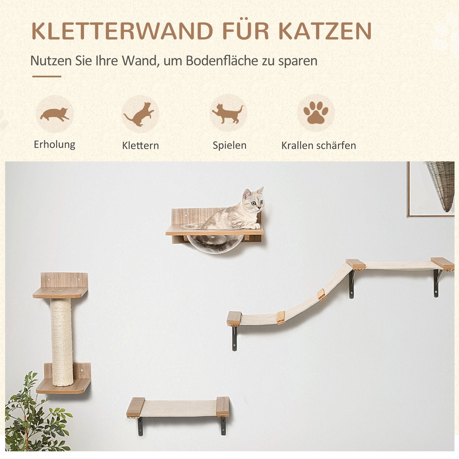 Kattträd med skrapstolpe & hängmatta, sisal & tall
