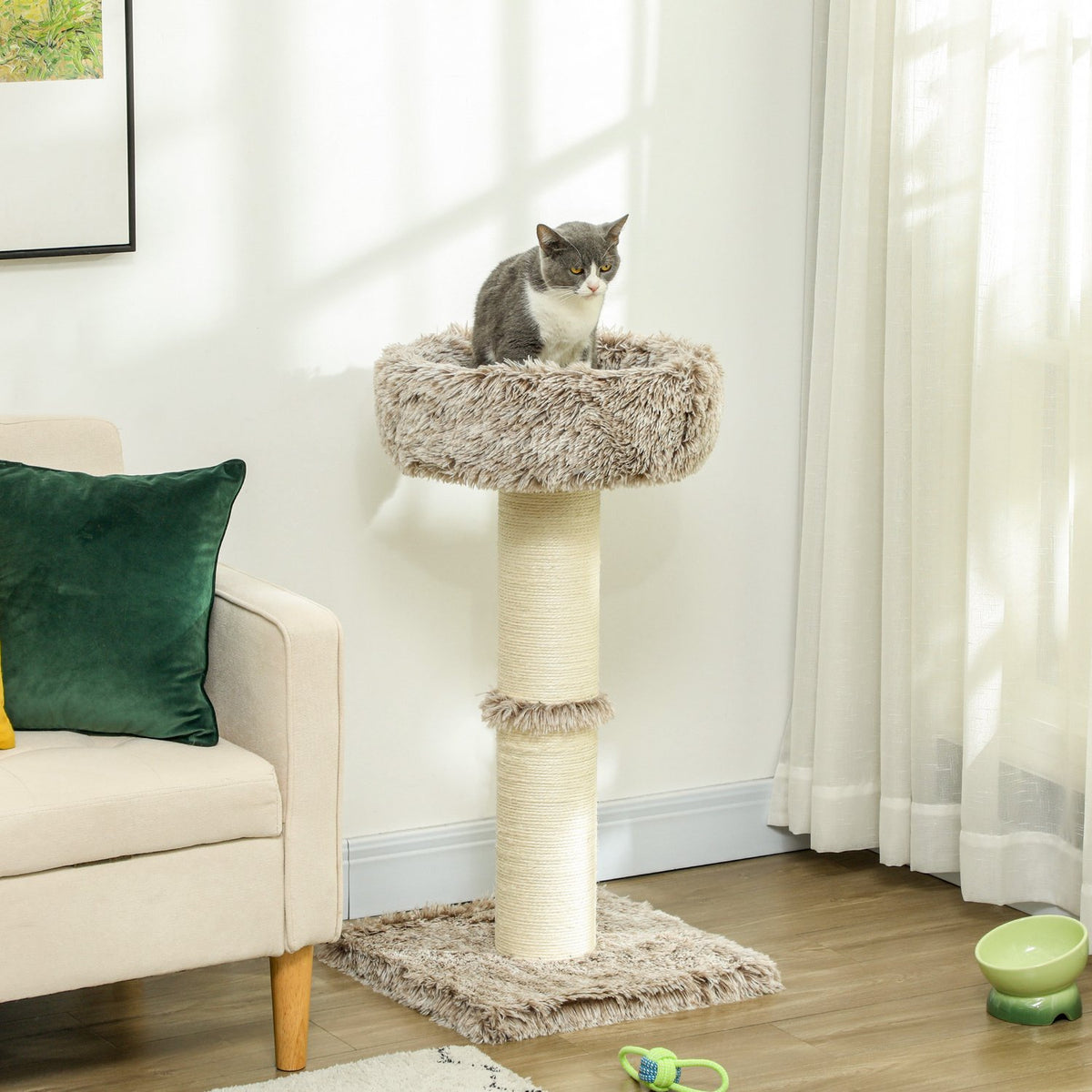 Kratzbaum mit Bett – 87 cm hoch, Sisal, für Katzen bis 6 kg