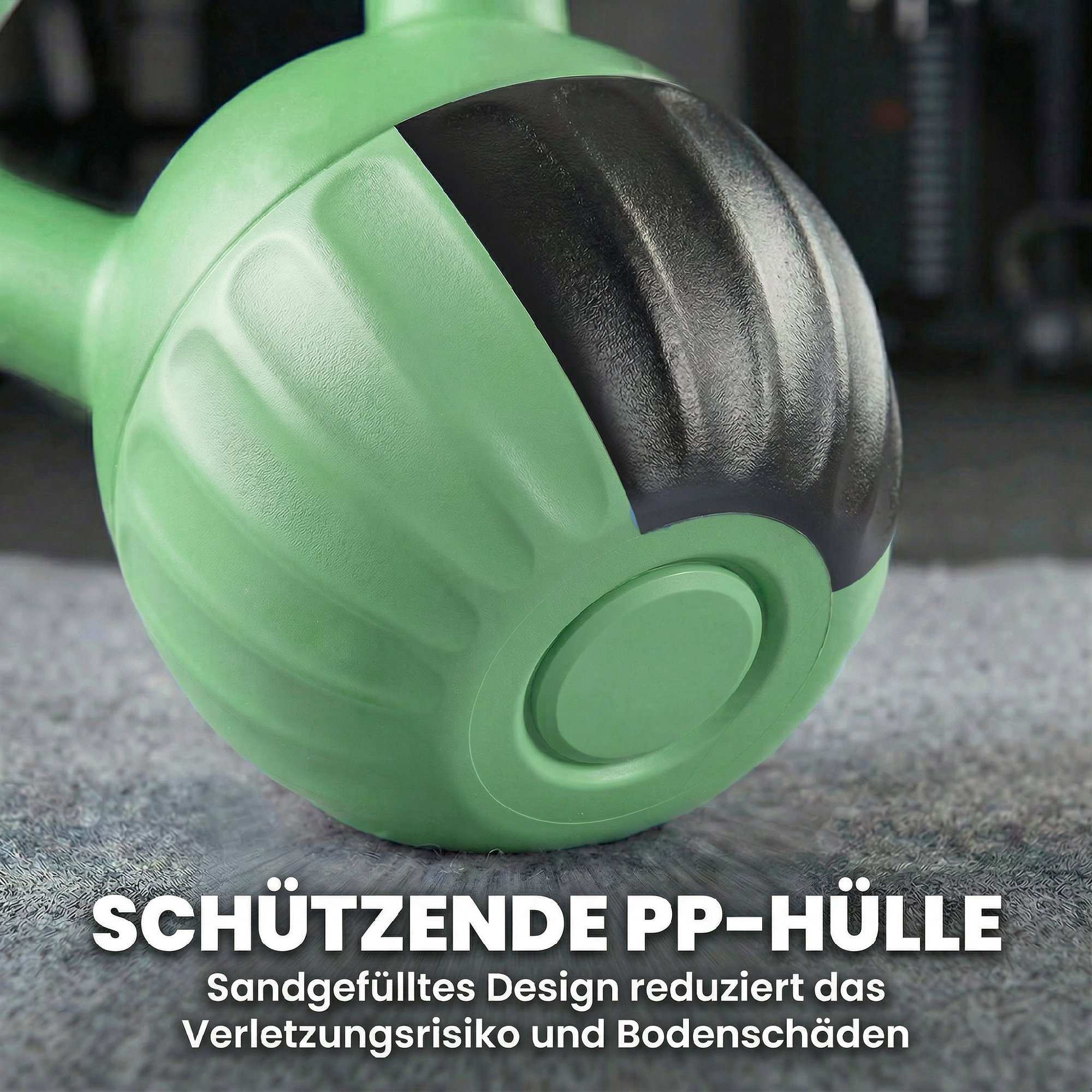 Kettlebell 10kg sandfylld, halkfritt grepp, grön