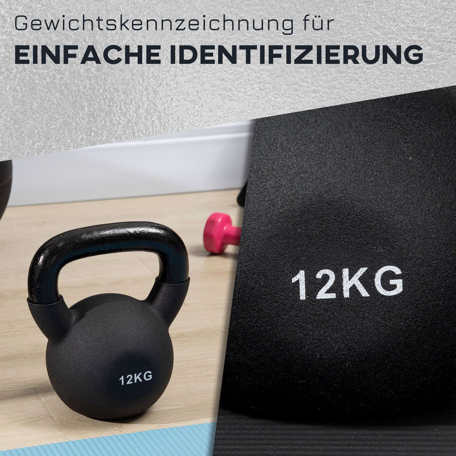 Kettlebell 12 Kg, Neoprenbelagt gjutjärn, golvvänlig