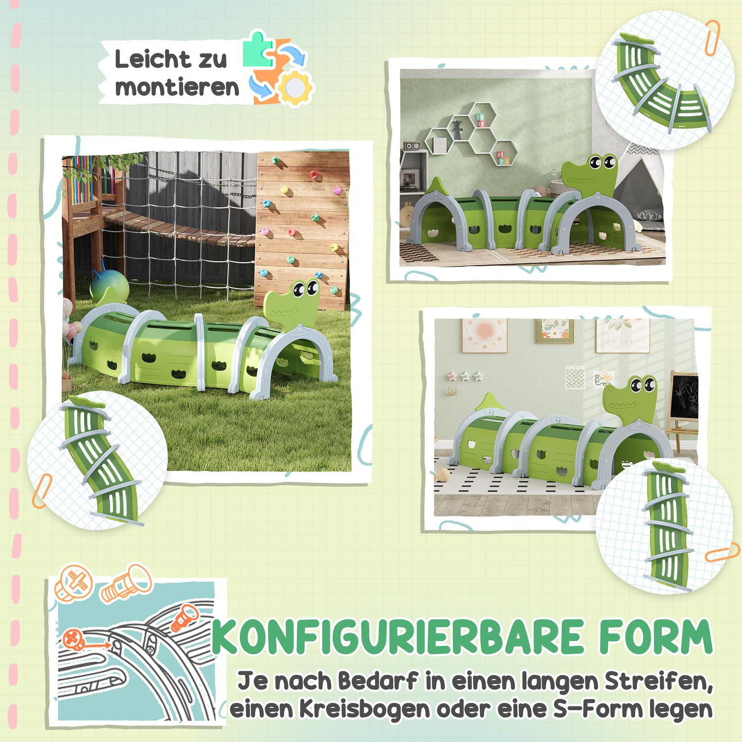 Kids Crawling Tunnel – Crocodile Design, 194 cm, inomhus/utomhusbruk