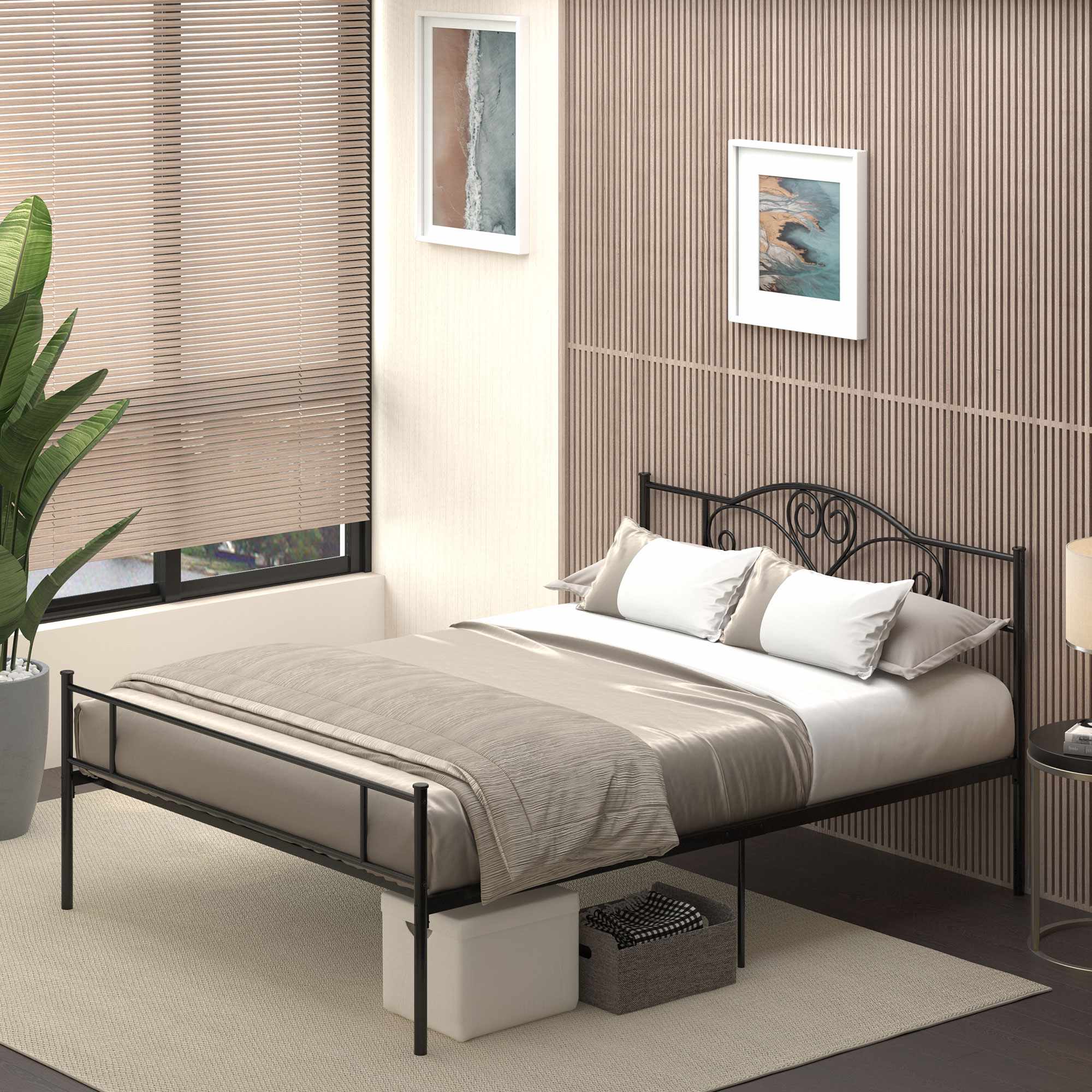 Kingsize-sängram i stål 160x200 cm med förvaring