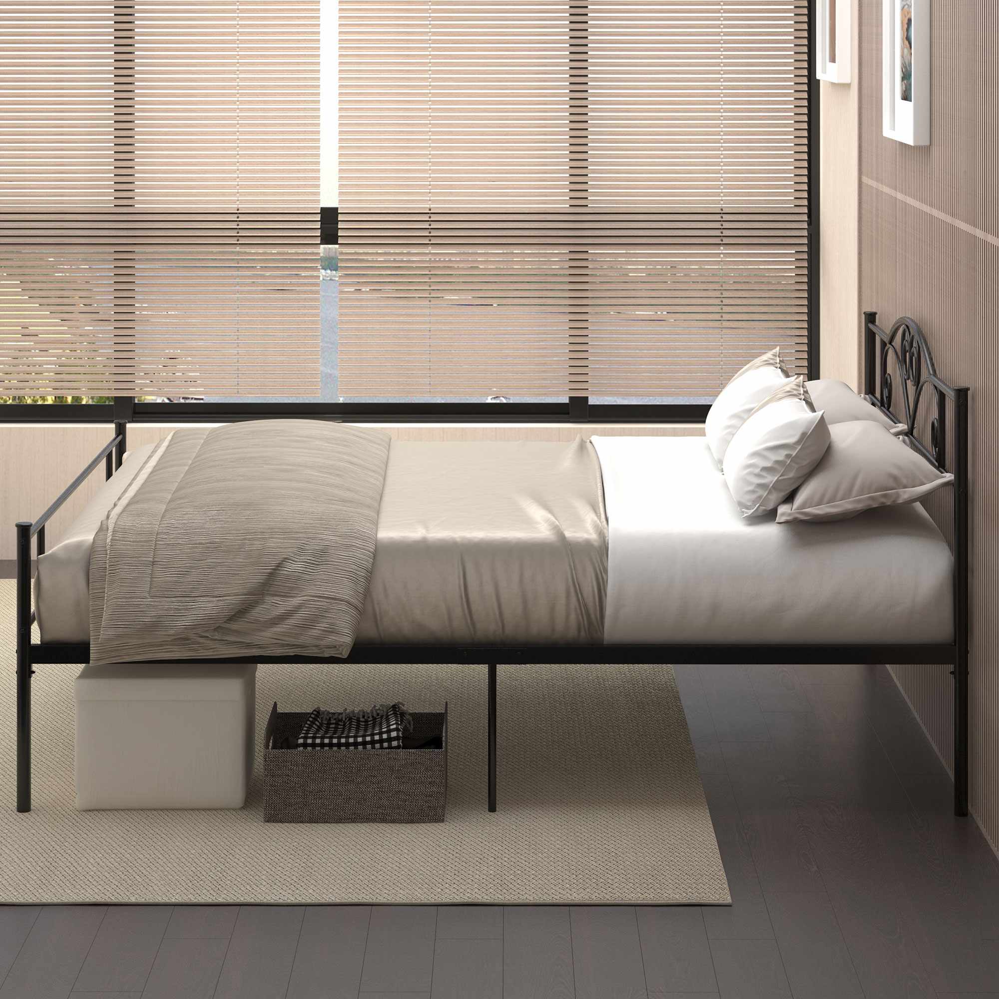 Kingsize-sängram i stål 160x200 cm med förvaring