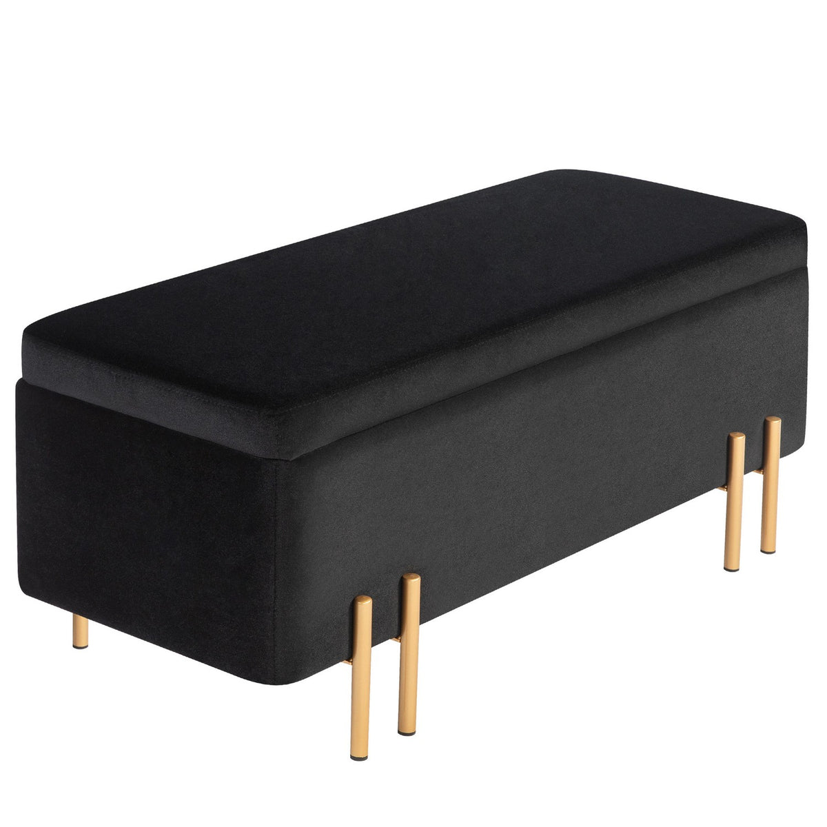 Banc de rangement revêtu, tissu, noir, 100x40x42 cm