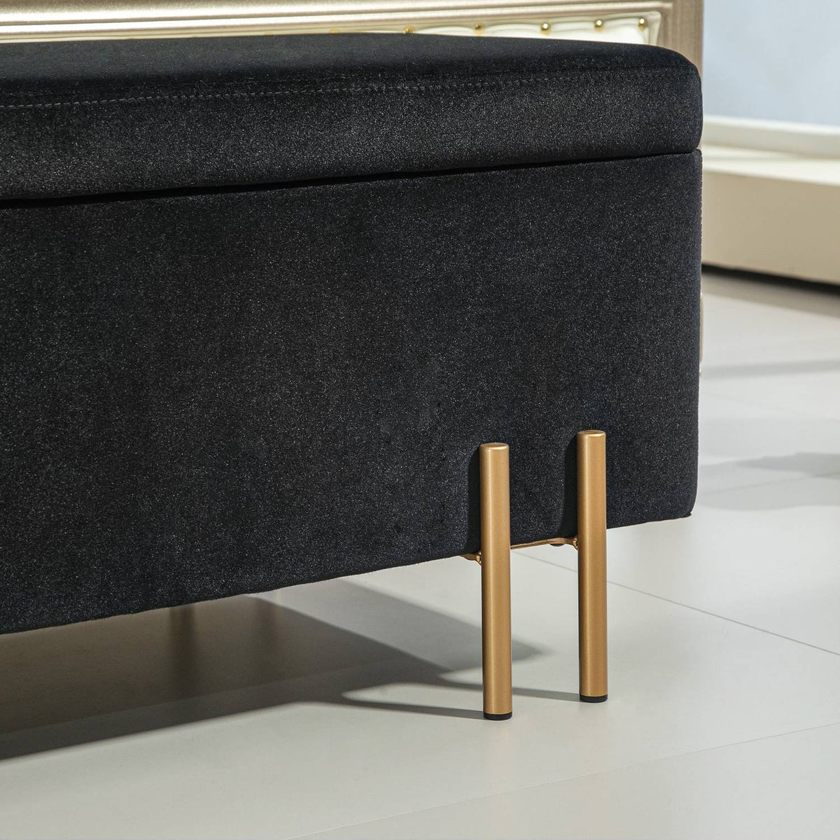 Banc de rangement revêtu, tissu, noir, 100x40x42 cm