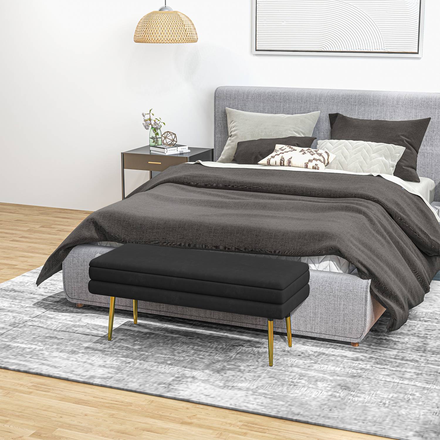 Klädd bänk med förvaringsutrymme, stål, 100 cm x 37,5 cm x 42 cm, svart