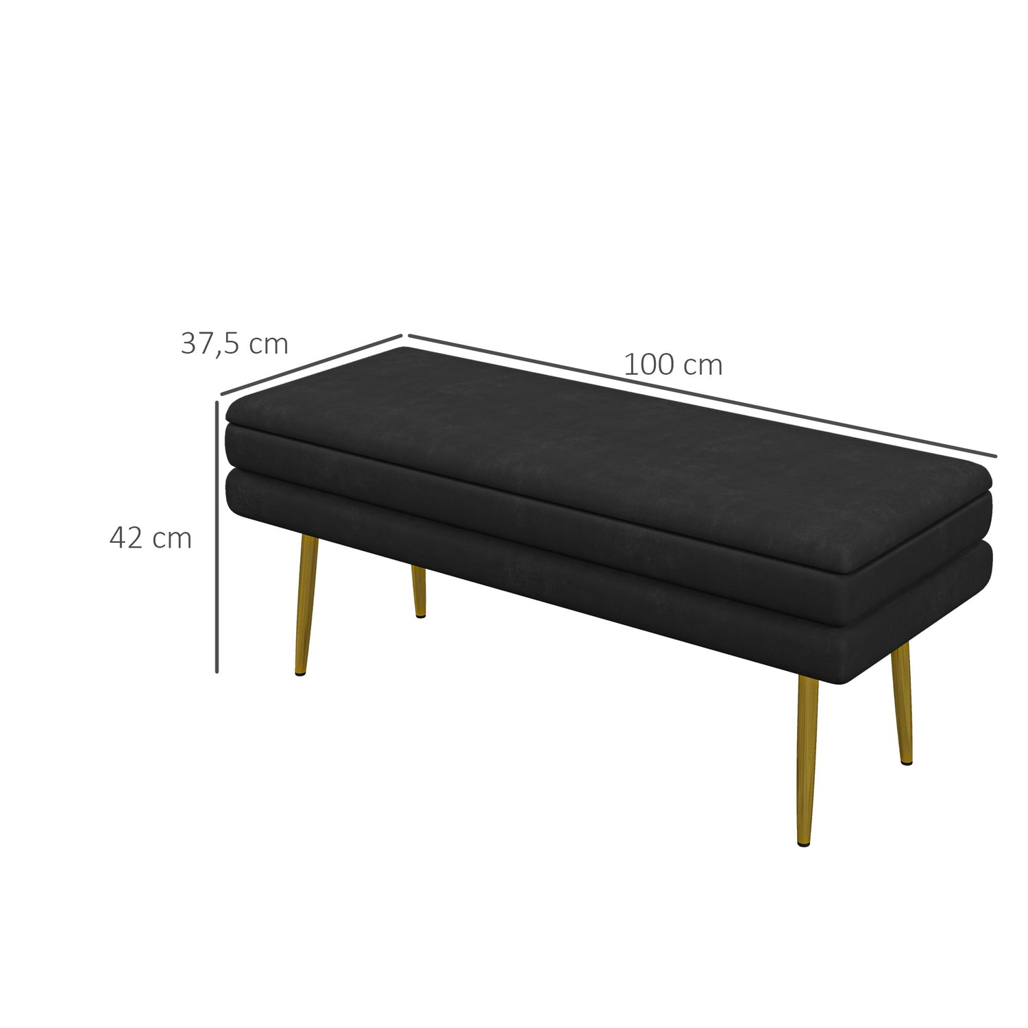 Klädd bänk med förvaringsutrymme, stål, 100 cm x 37,5 cm x 42 cm, svart