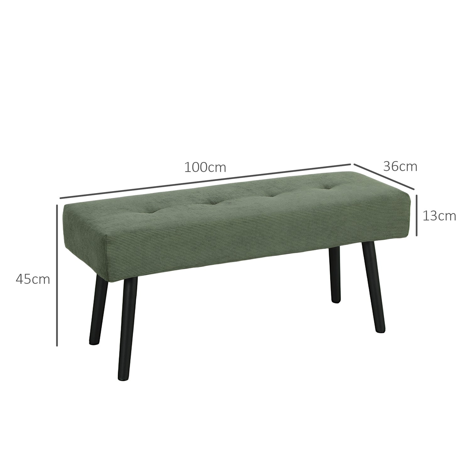 Klädd bänk med manchesteröverdrag, sängbänk med metallben, skobänk 100 x 36 x 45 cm Grön