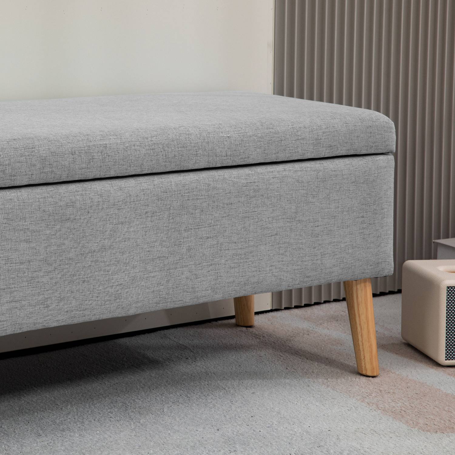 Klädd förvaringsbänk – Grå linnelook, 110x39x45 cm