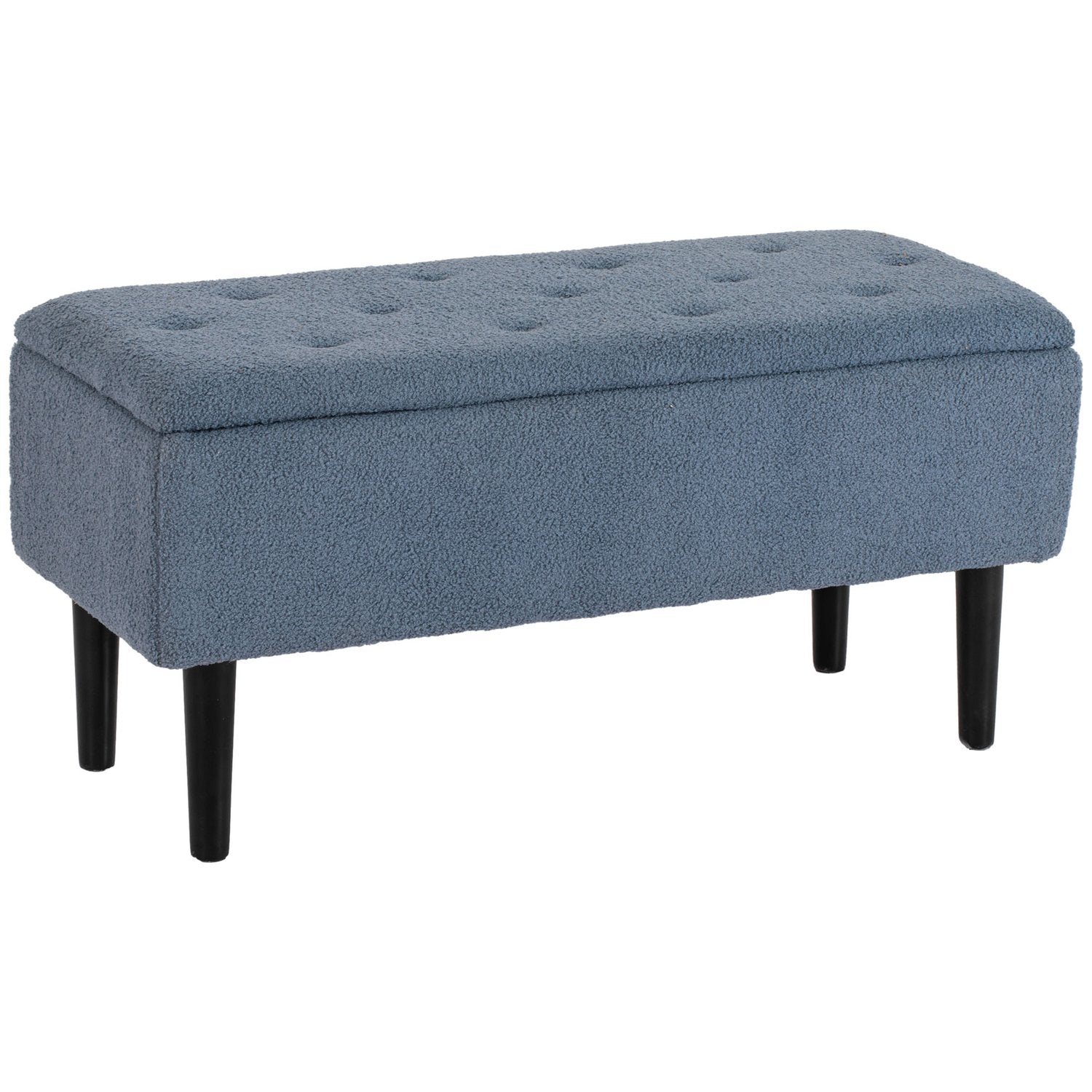 Klädd förvaringsbänk med fällbart lock – Blå 95x38x45 cm