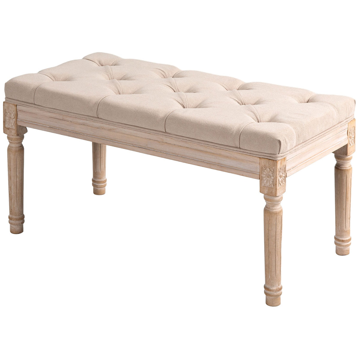Bezogene Vintage-Bank, leinenbeige, 120 kg Kapazität