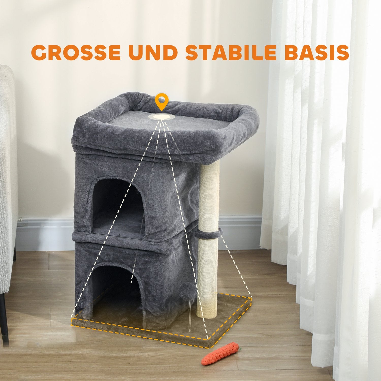 Klösträd med 2 grottor, plattform, sisalstolpar, mörkgrå