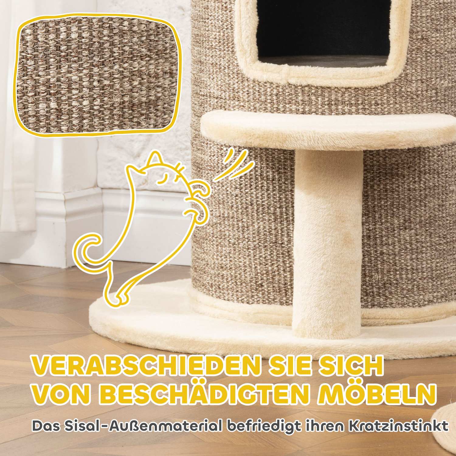 Klösträd med 2 nivåer, hoppplattform, beige
