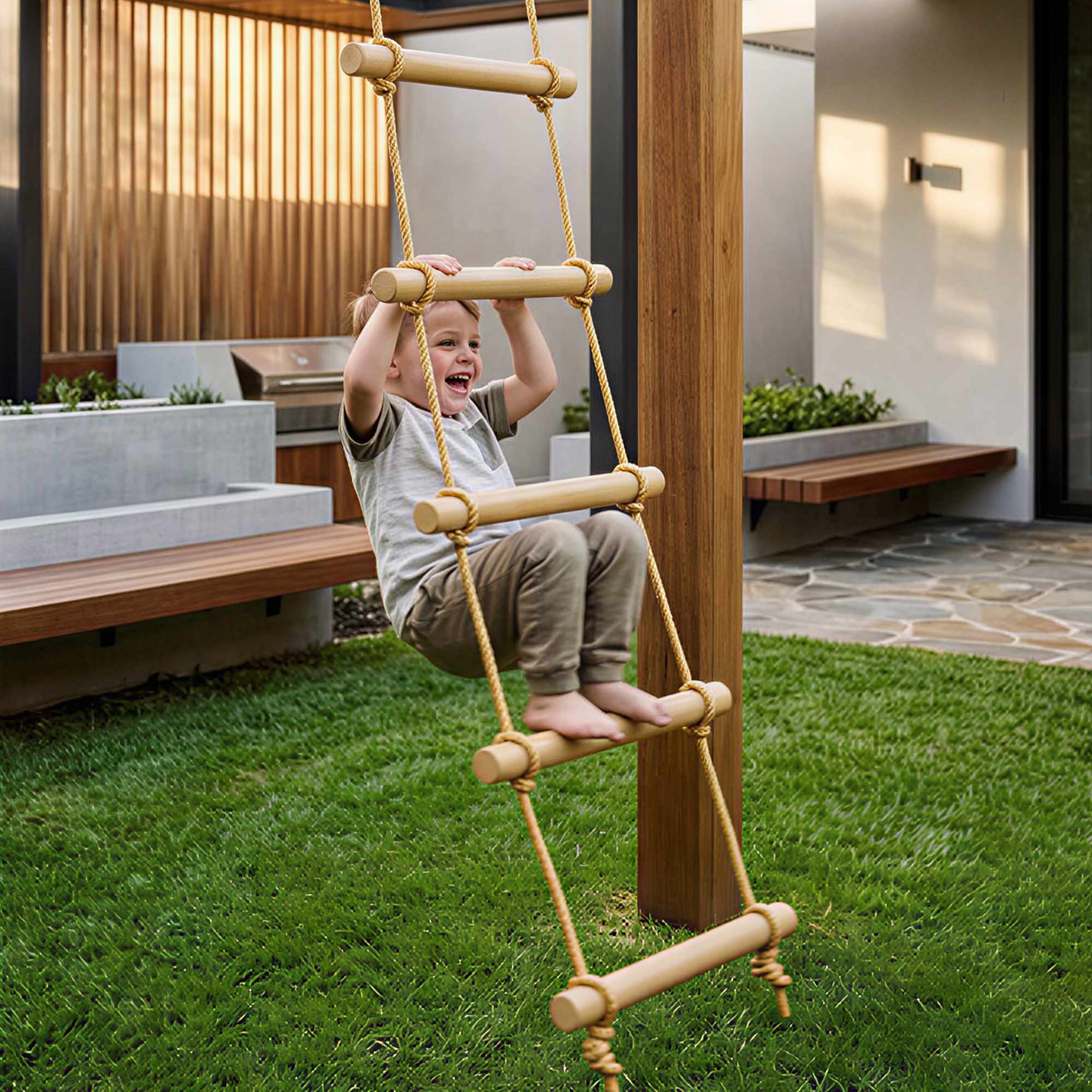 Klätterrepset för barn, 5 trästeg, 1,8 m rep