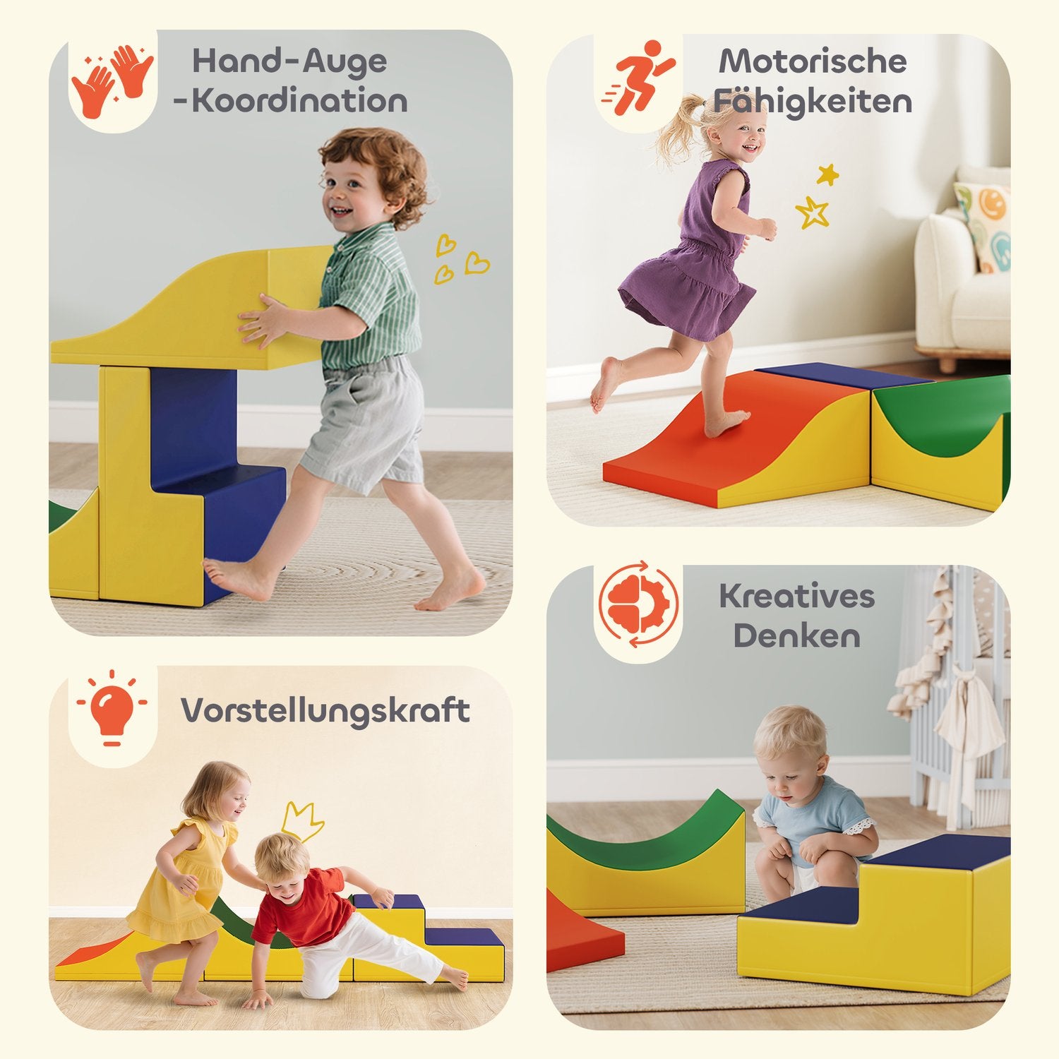 Klätterset för småbarn, 3-delat skum, gult läder