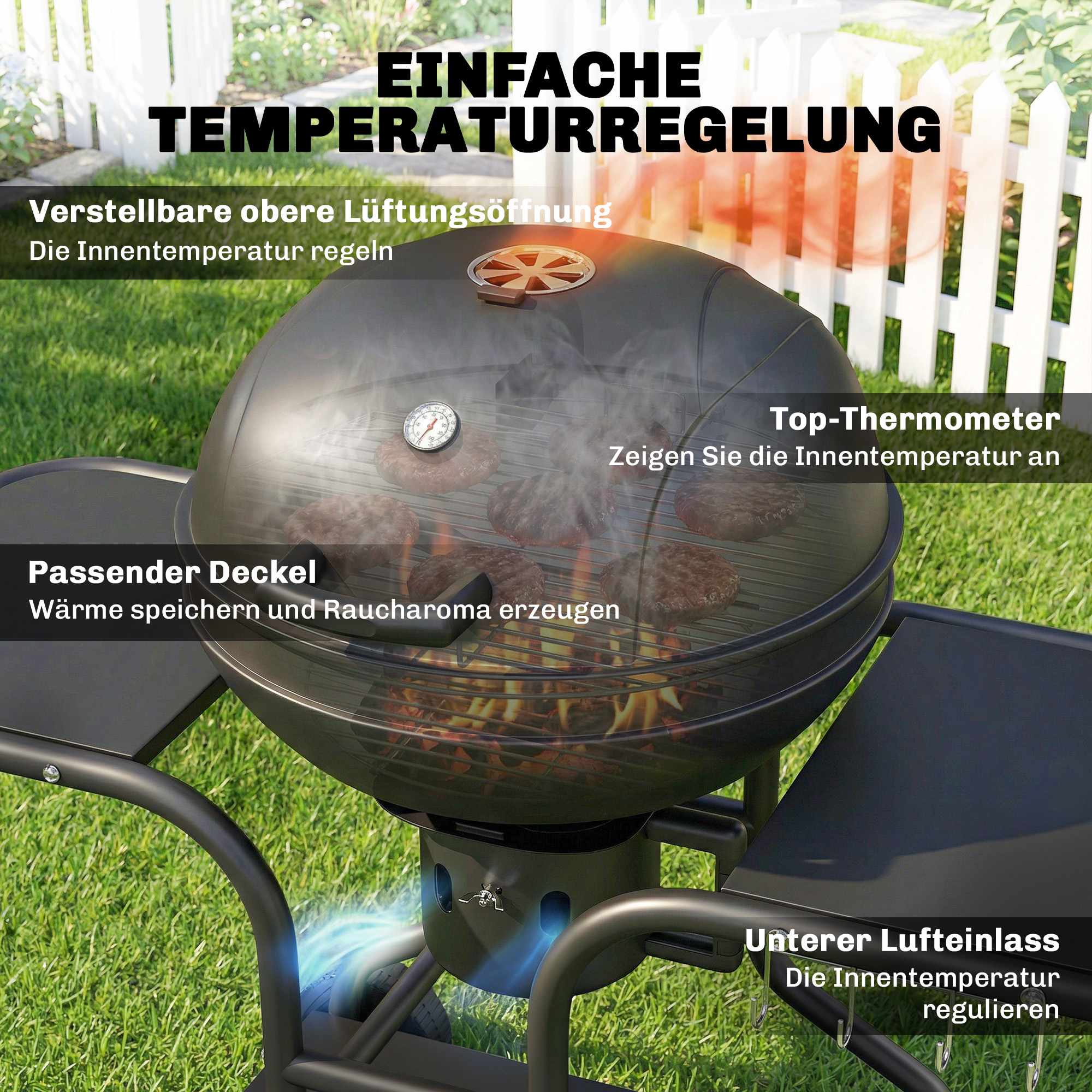 Kolgrill, 54 cm, med sidobord