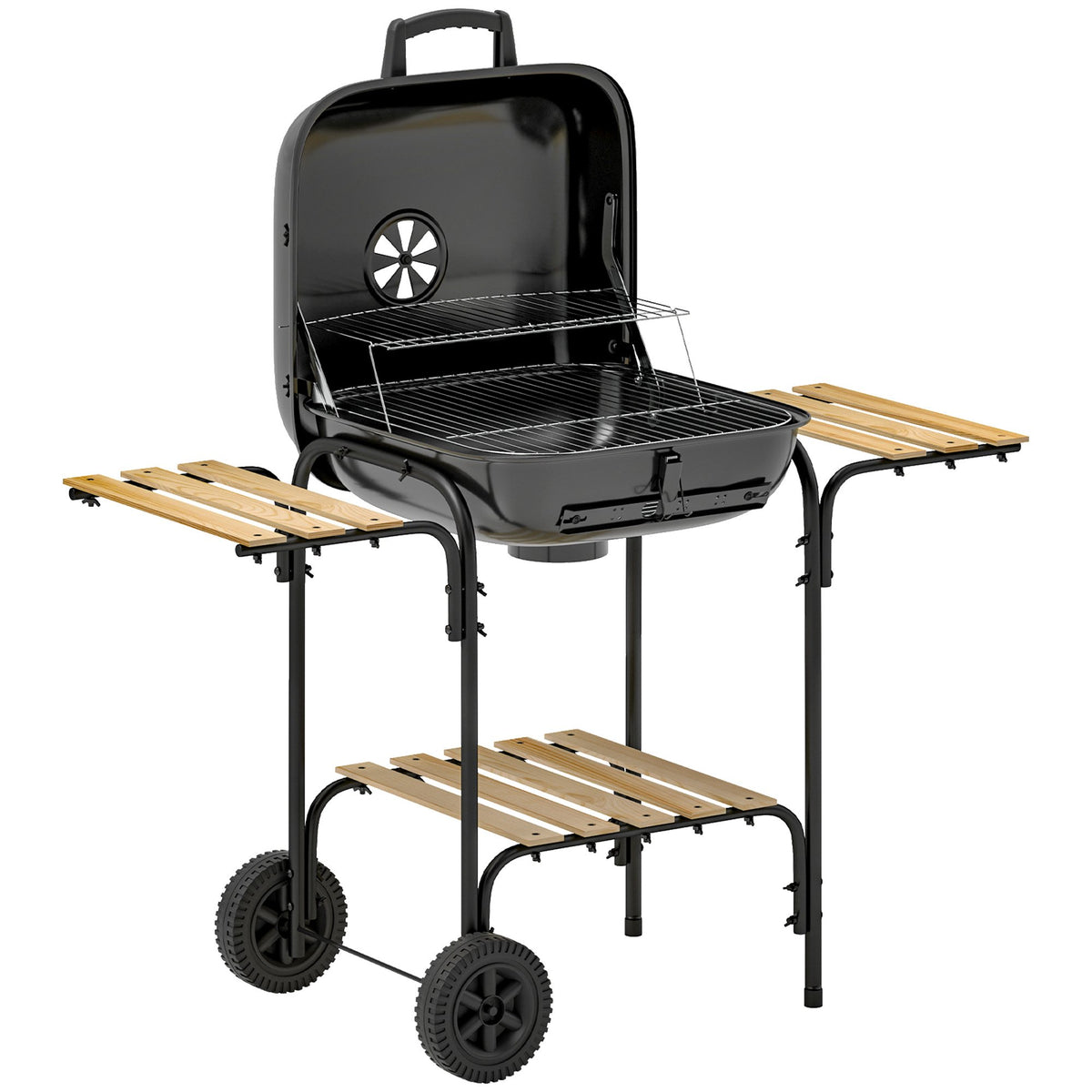 Kolgrill med låsbart lock, stålram, 1840 cm² kokyta