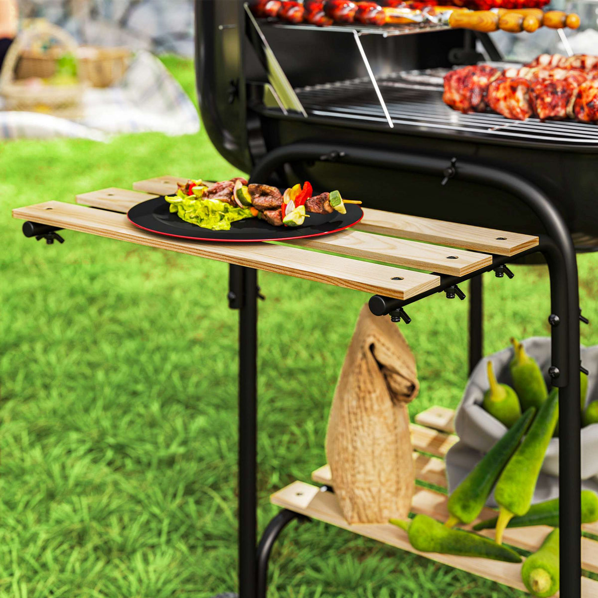 Kolgrill med låsbart lock, stålram, 1840 cm² kokyta