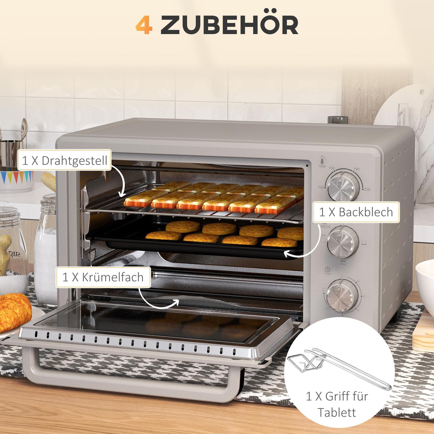 Kompakt 21L ugn, 100°C-230°C, 3 tillagningslägen