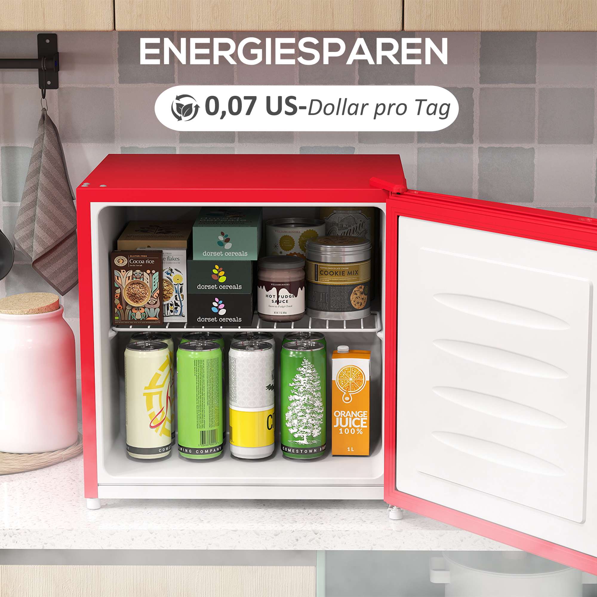 Kompakt 35L frys med vändbar dörr, röd