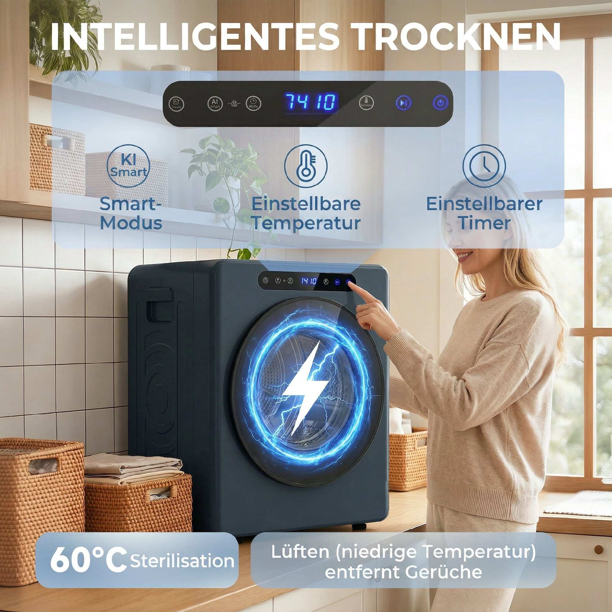 Kompakt 5 kg frontmatad torktumlare med rostfri trumma, 1000 W