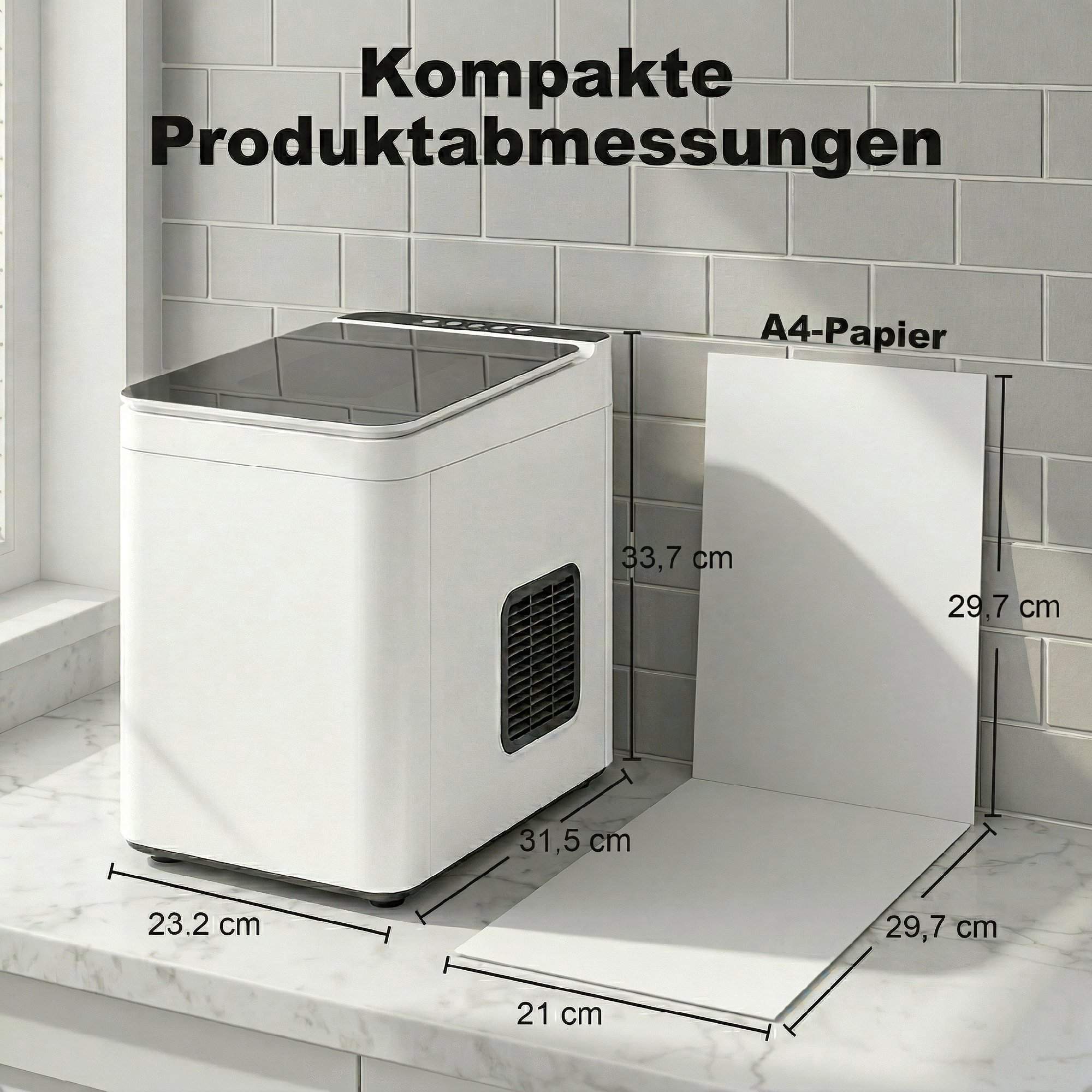 Kompakt ismaskin, självrengörande, 1,5 liters tank, vit