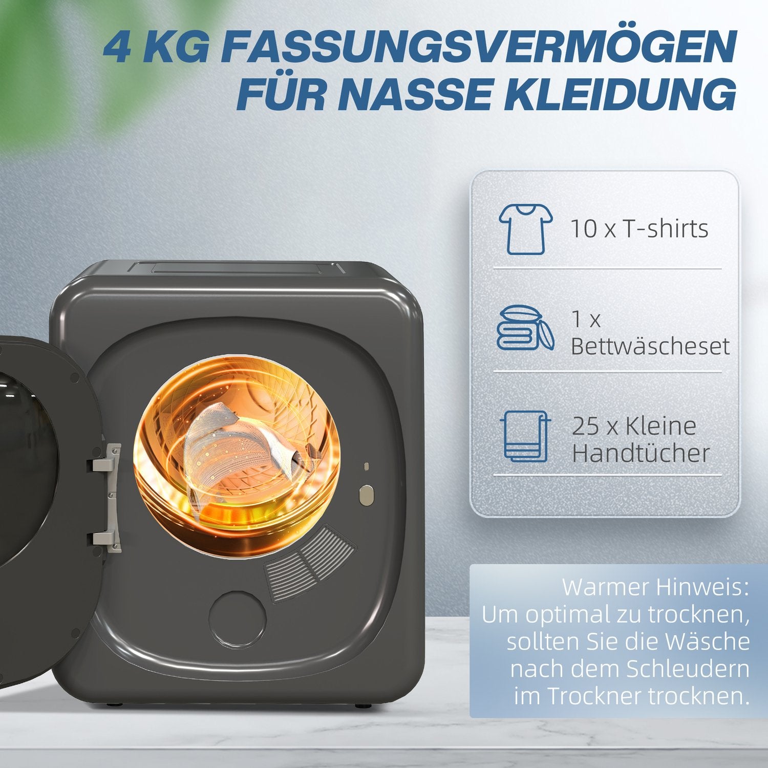 Kompakt torktumlare med UV-sterilisering, 4 kg kapacitet