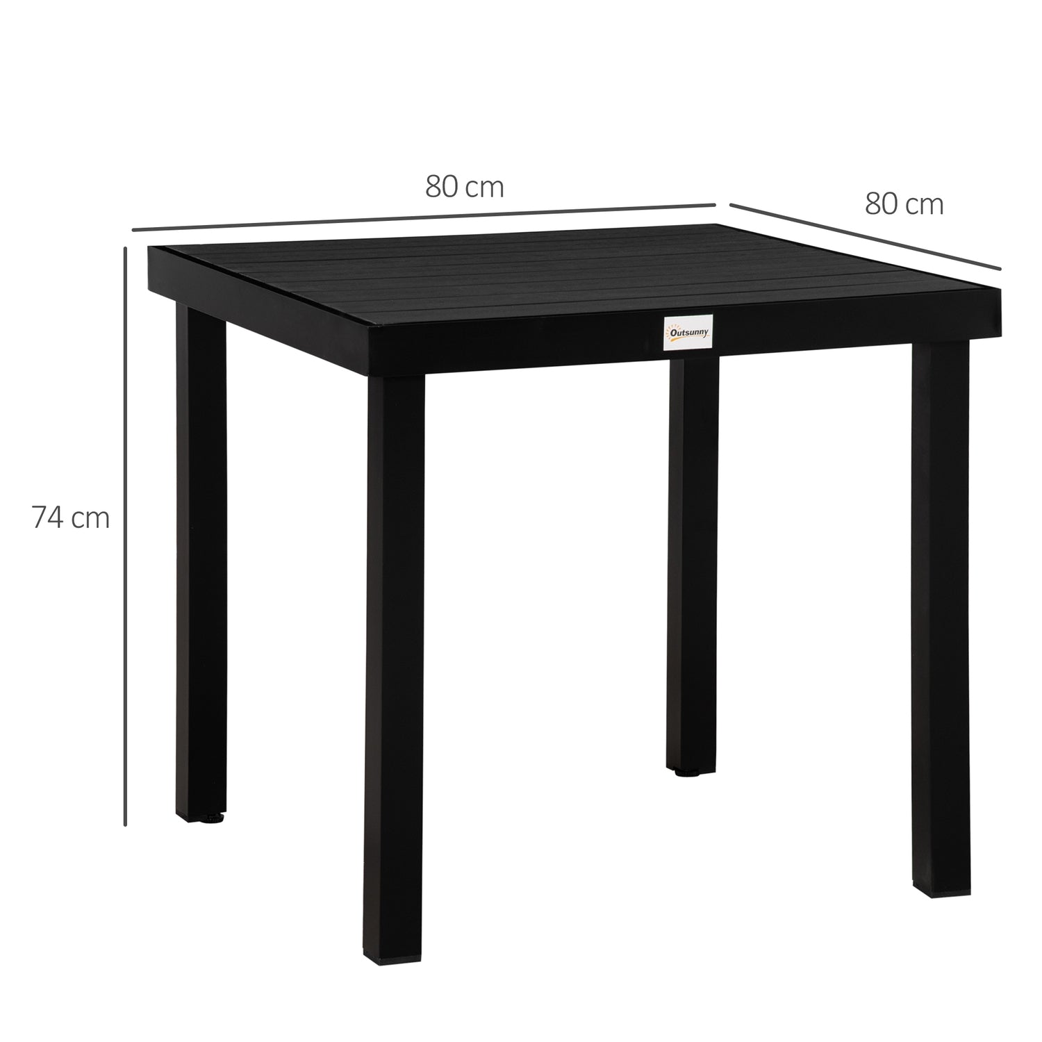 Kompakt utematbord för 4 – Svart aluminium 80x80x74 cm