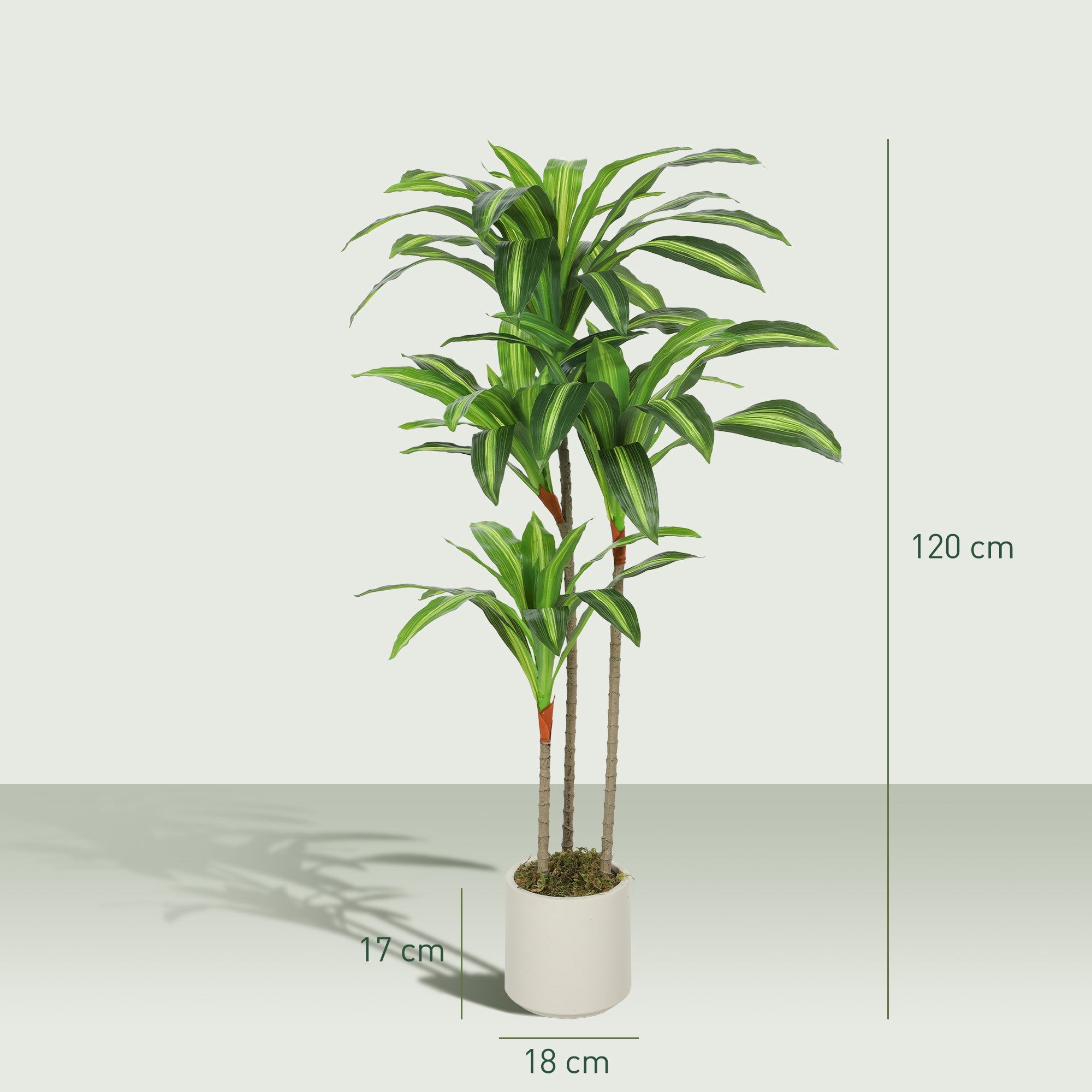 Konstgjord dracaena 120 cm, flexibla stammar, vit kruka