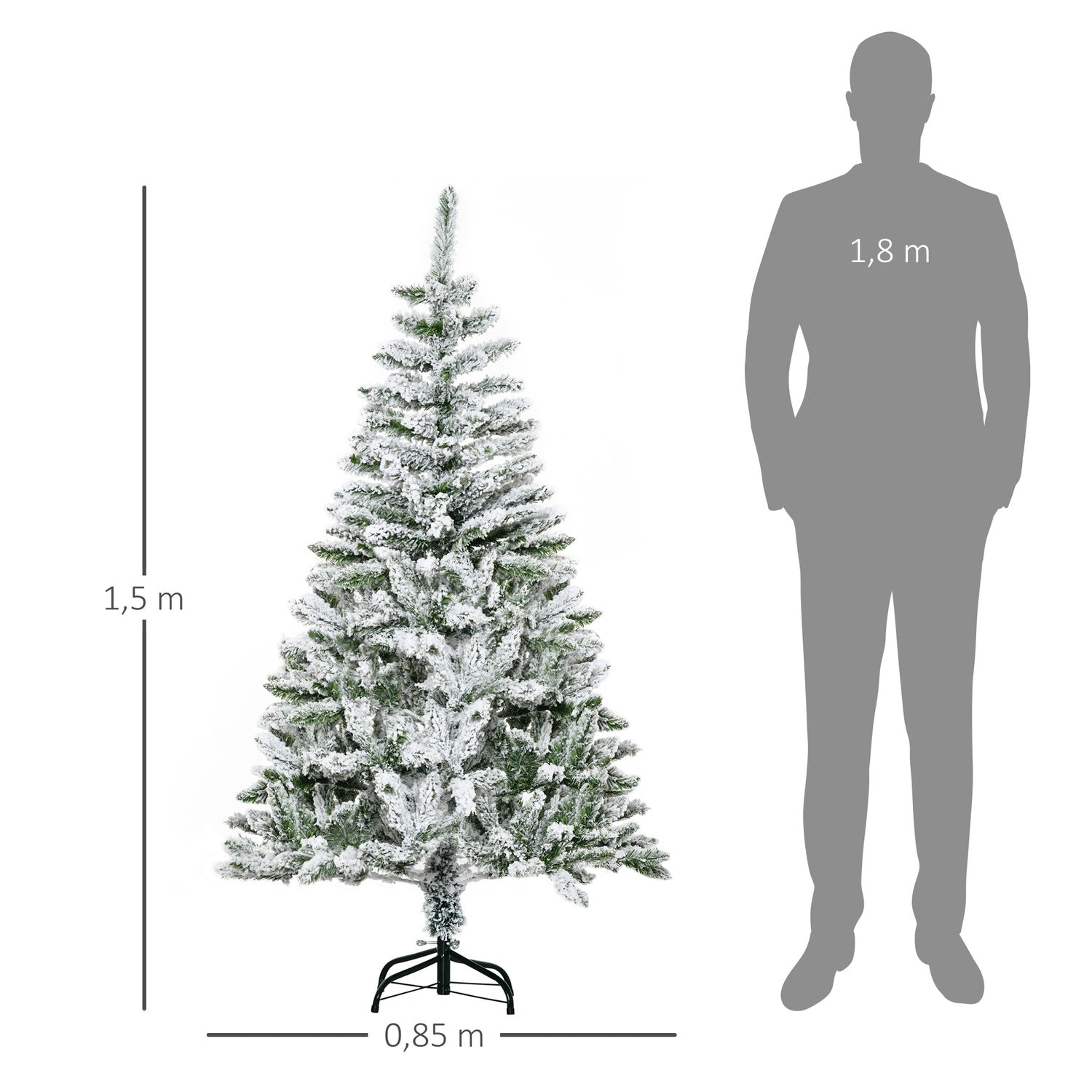 Konstgjord julgran, 150 cm snöig tall, 358 grentips