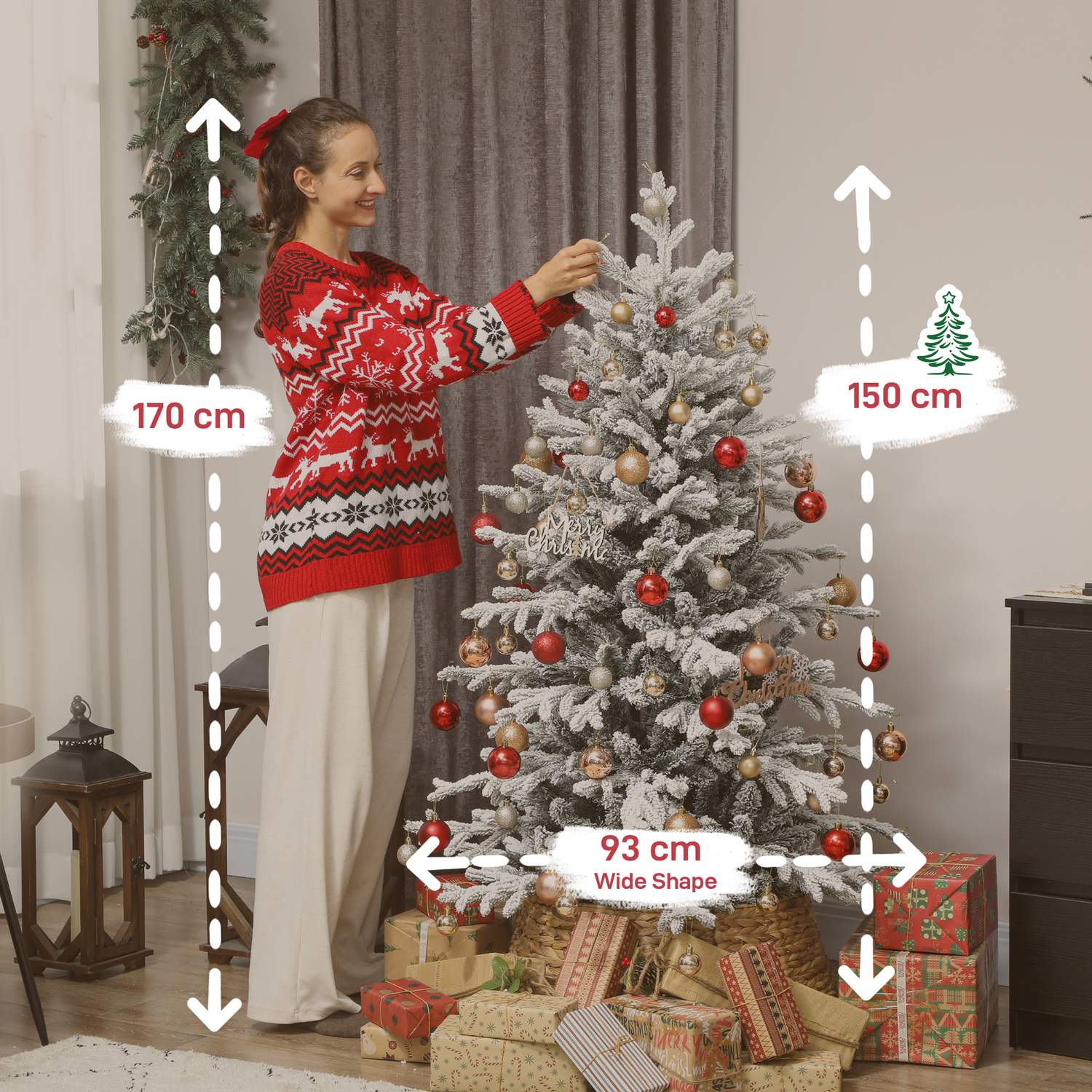 Konstgjord julgran, 150 cm snötall, 1162 grenar