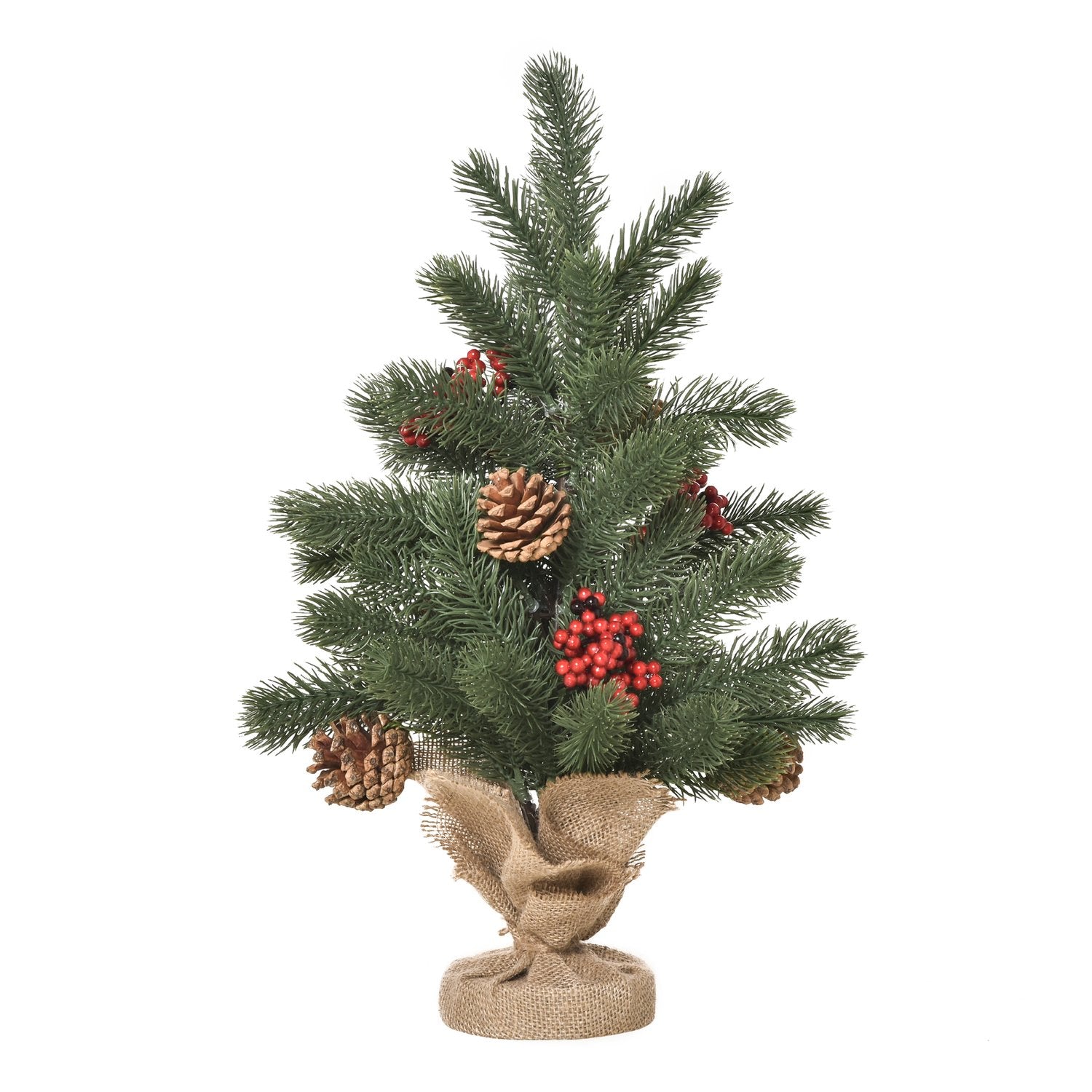Konstgjord julgran, 50cm, röda bär & tallkottar