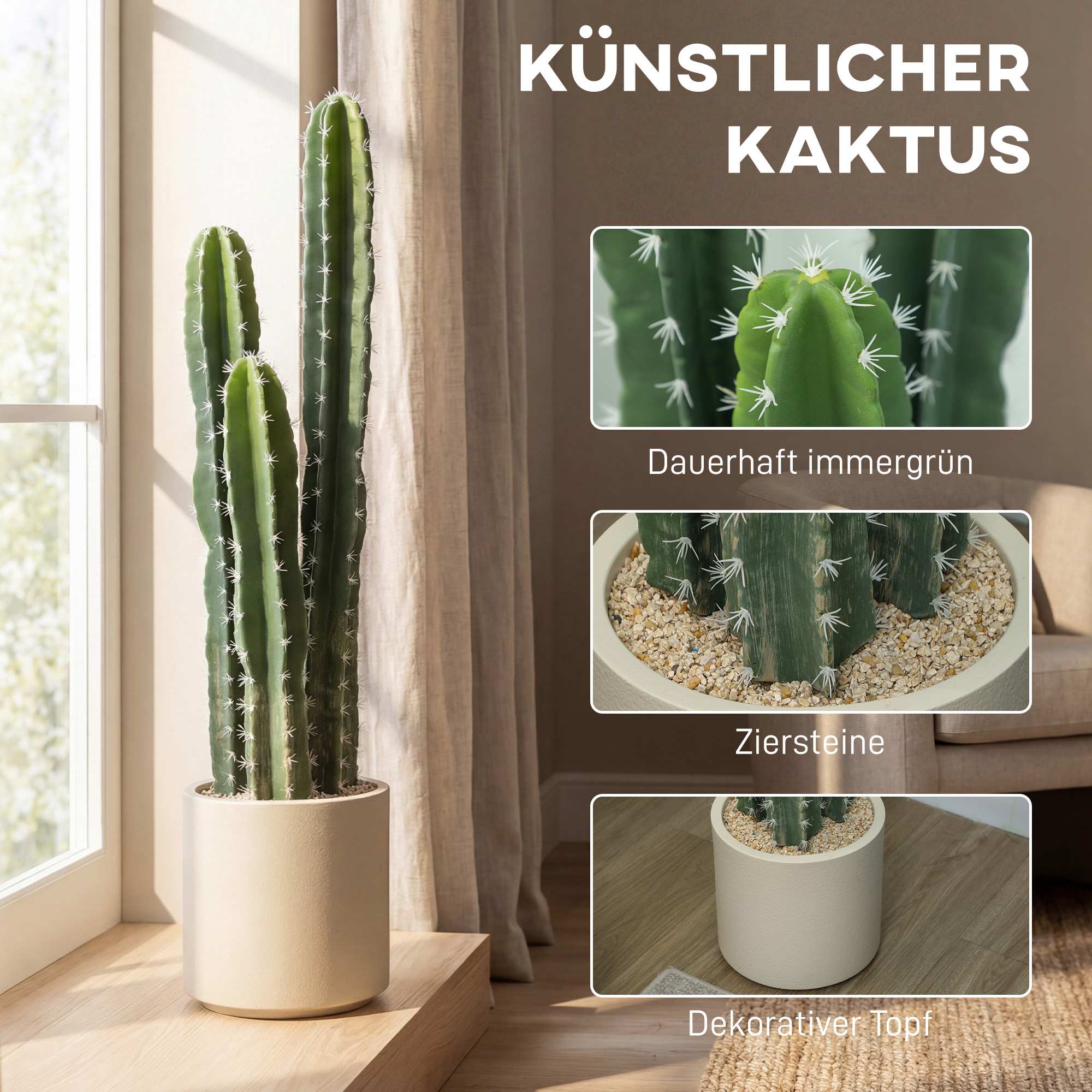 Konstgjord kaktusväxt, 95 cm, med kruka, inomhusdekoration