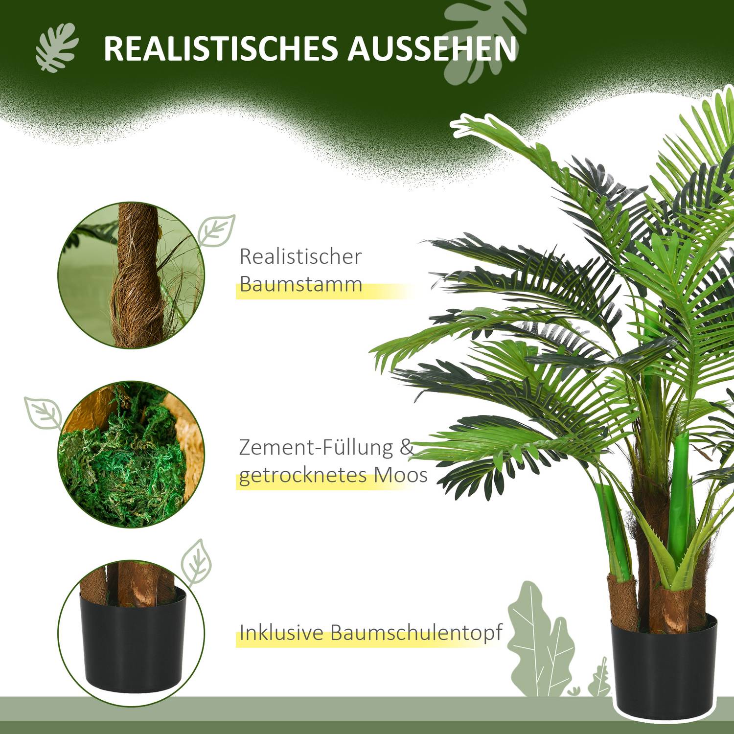 Konstgjord palm, 100 cm med 27 grenar, dekor inomhus/utomhus