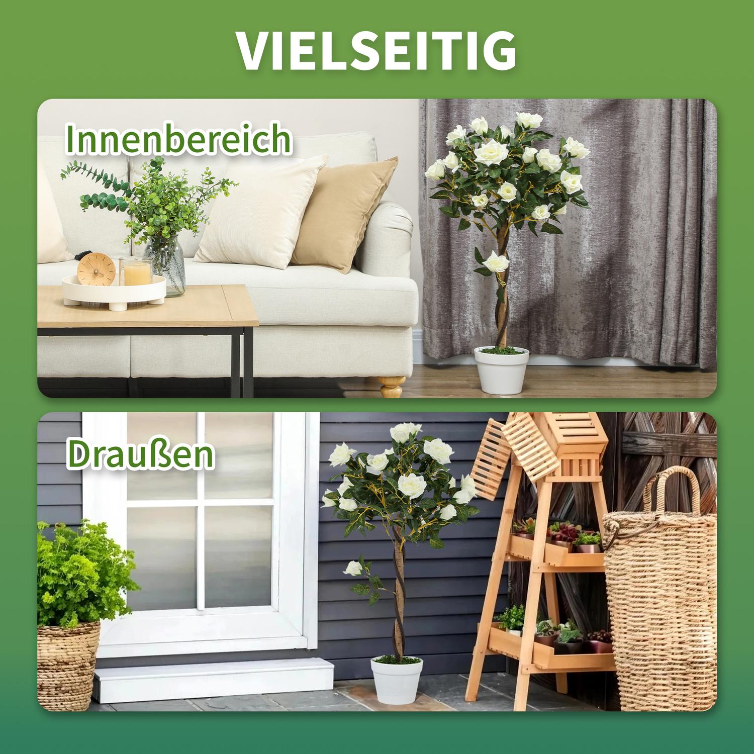 Konstgjord växt i cementkruka – Vit, 90 cm, set om 2