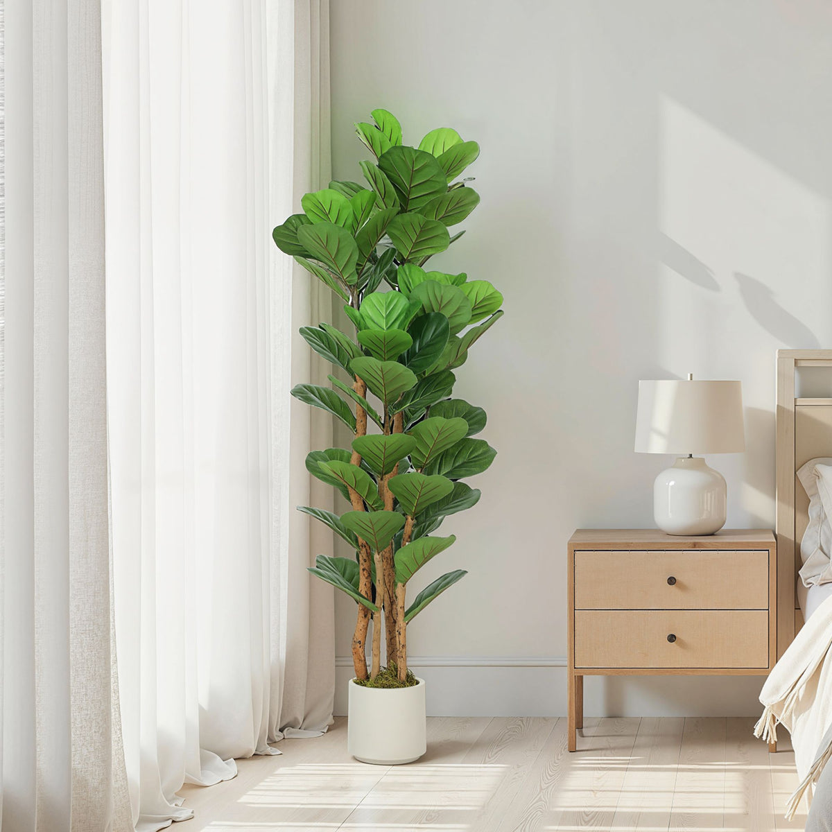 Konstgjort fikonträd med fiolblad, 71 löv, 150 cm högt