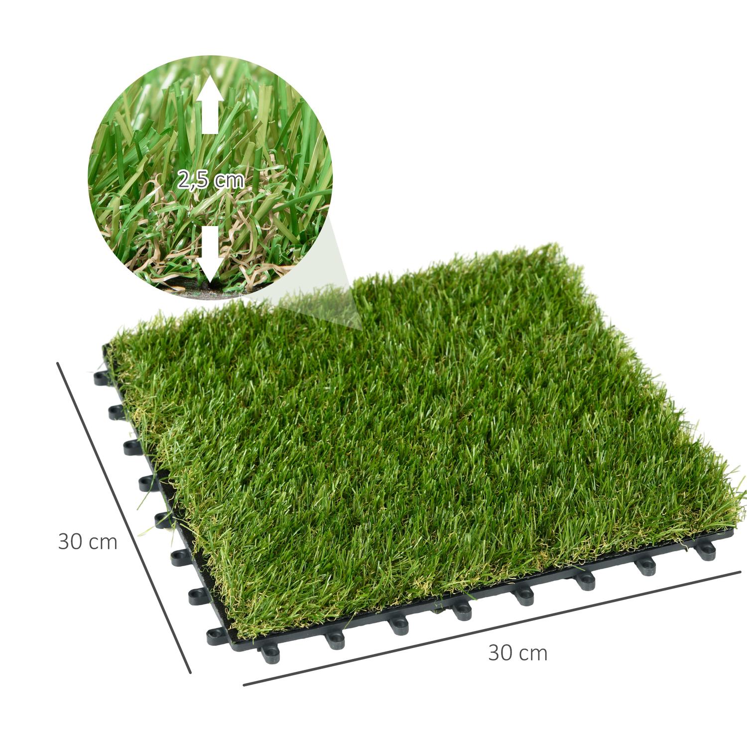 Konstgräsmatta, 10-pack – 25 mm, 30x30 cm, mörkgrön